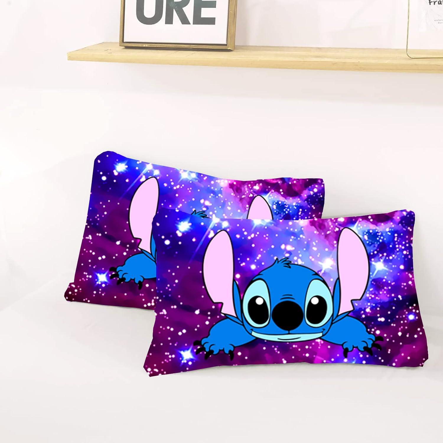 Twin Size Blue and Pink Cartoon Galaxy Bedding Set