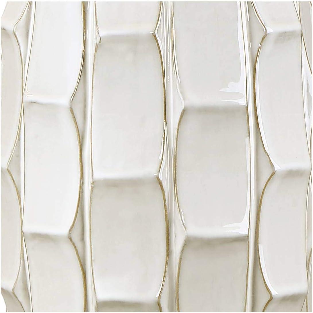 Possini Euro Design Cosgrove Modern Mid Century Table Lamp 32 3/4" Tall White Glazed Ceramic Beige Fabric Drum Shade for Bedroom Living Room Bedside