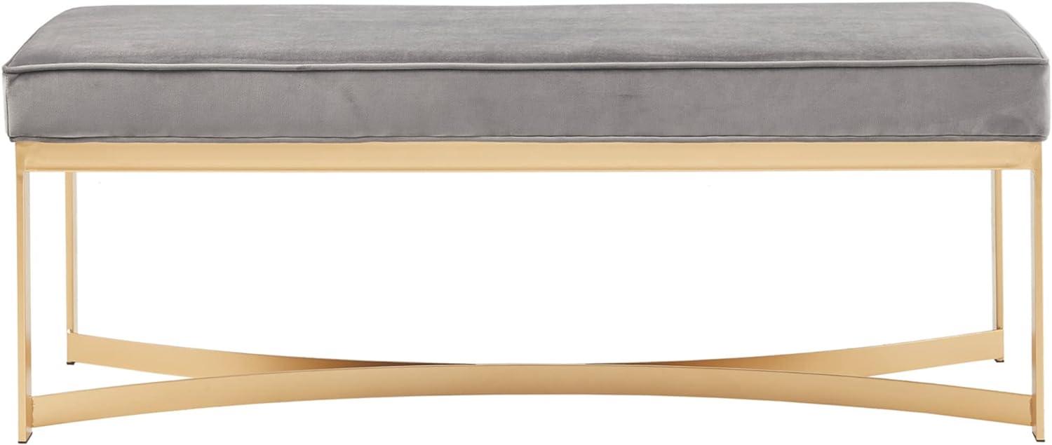 Secor Grey Velvet Upholstered Bedroom Bench with Gold Metal Base