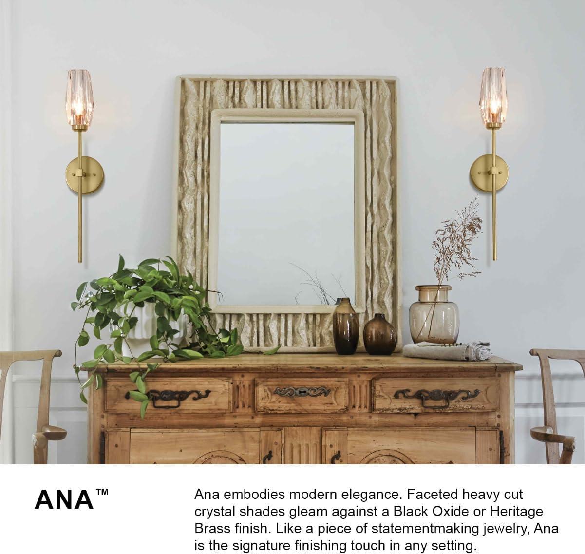 Ana 1-Light Wall Sconce w/ Faceted Heavy-Cut Diamond-Shaped Crystal Shade - Heritage Brass