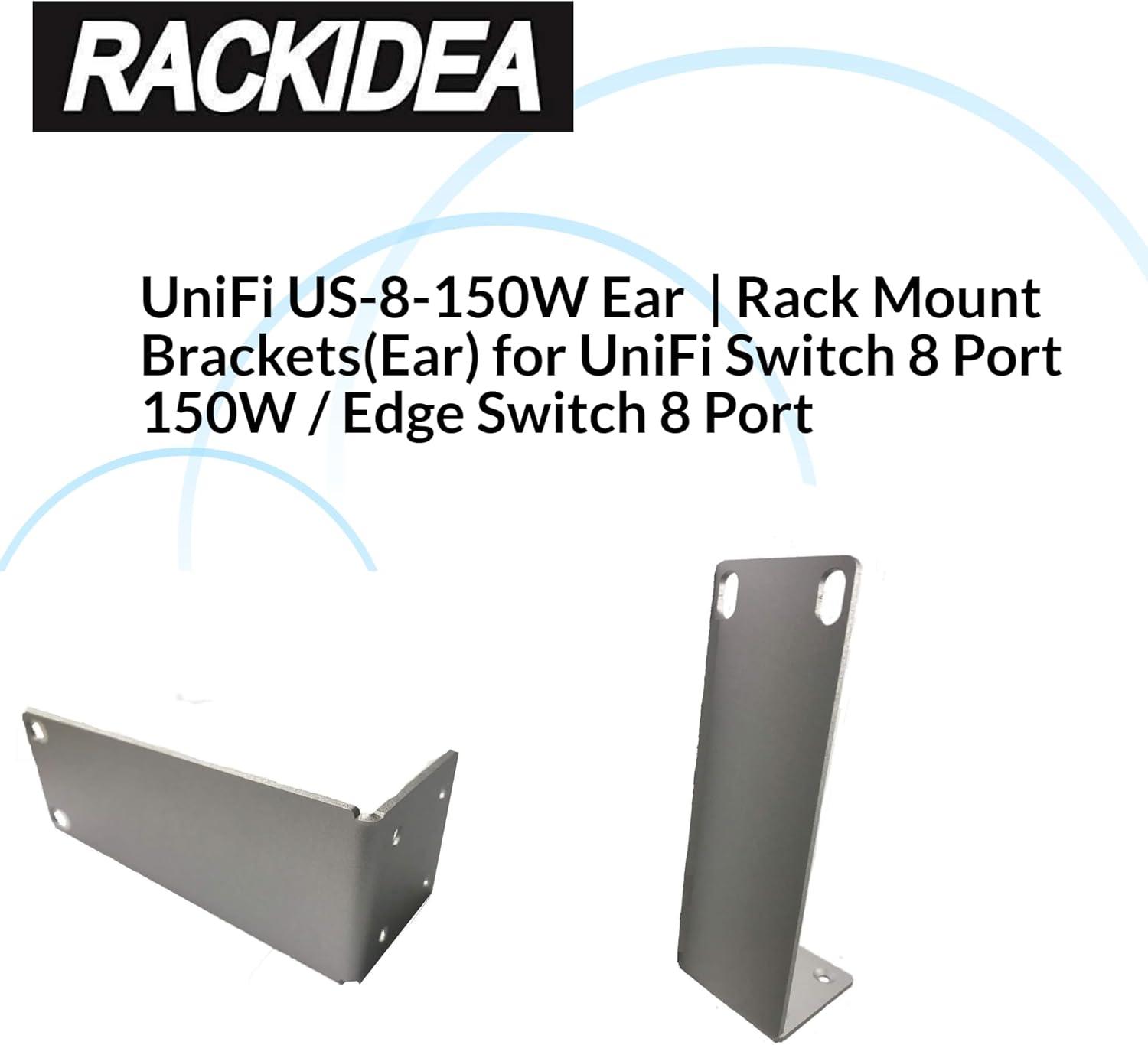 Silver Aluminum Rack Mount Brackets for UniFi 8-Port Switch