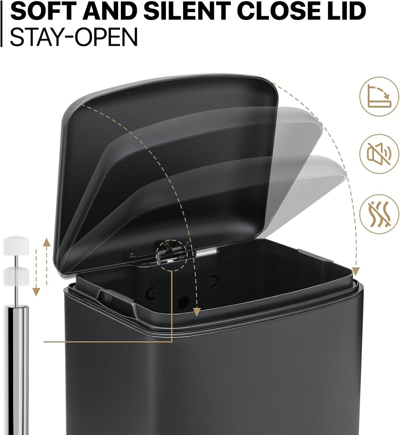 Black Stainless Steel 40L Rectangular Step Trash Can