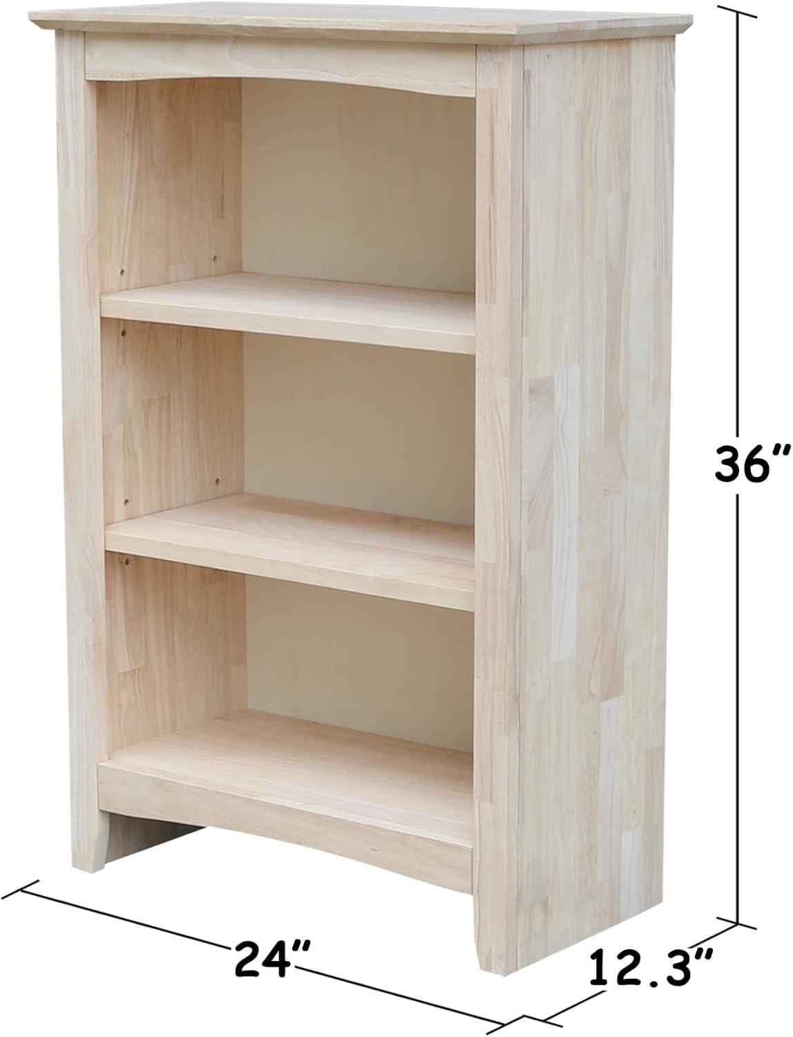 36"x24" Shaker Bookcase Unfinished - International Concepts: Rubberwood Material, 3 Fixed Shelves, Enclosed Back