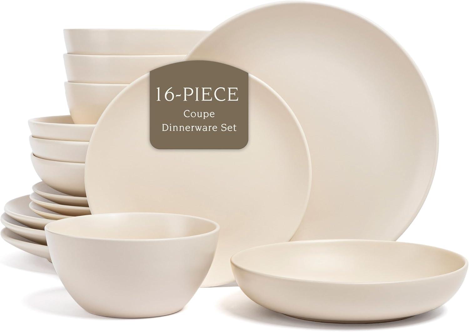 over&back Coupe 16-Piece Semi Hand-Finished Stoneware Dinnerware Set, Service for 4