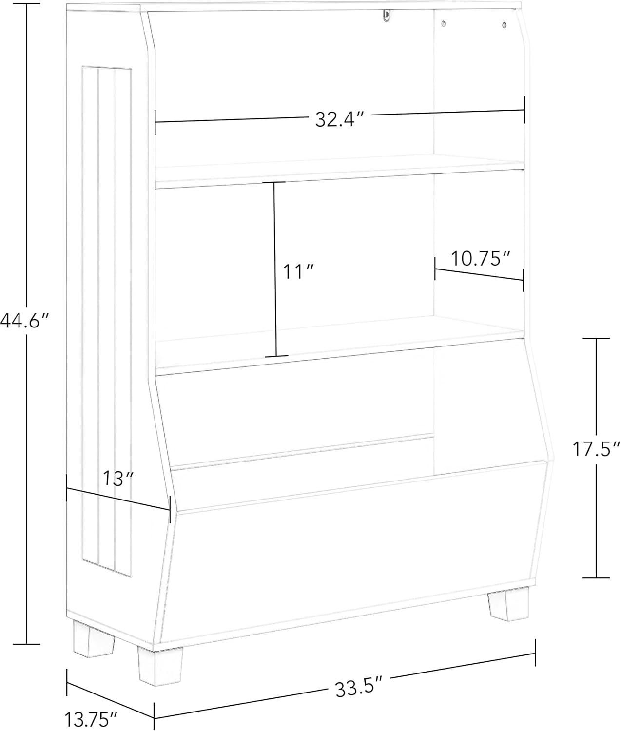 White Adjustable Kids Bookshelf with Toy Storage Bins