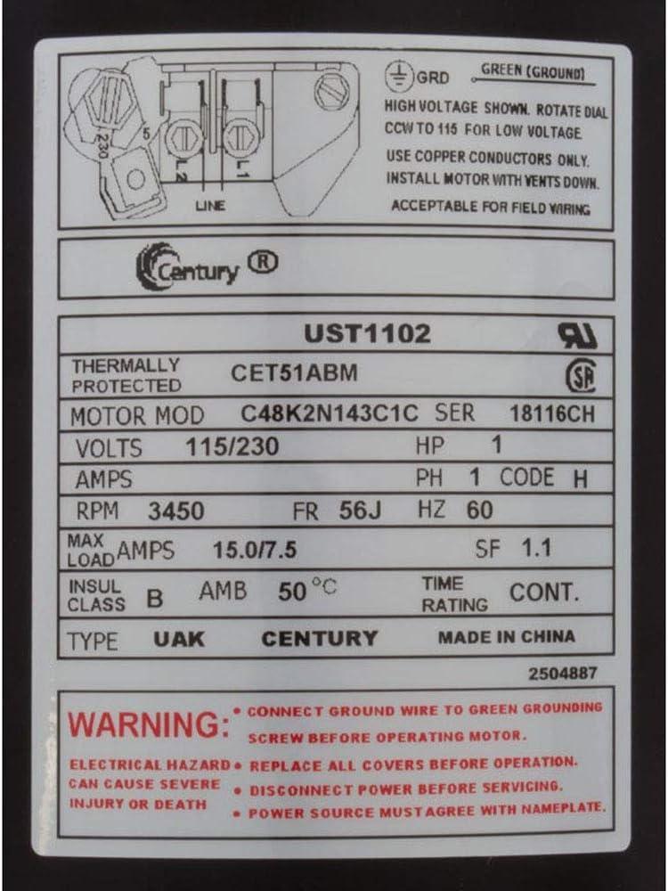 UST1102 1-Horsepower Up-Rated Round Flange  Motor (Formerly A.O. Smith) Replacement