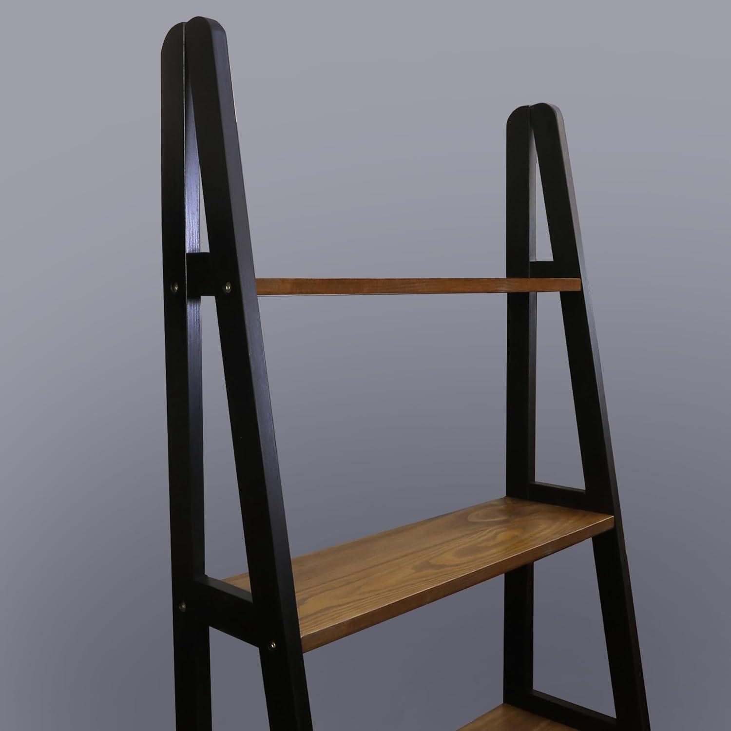 5-Shelf Ladder Bookcase - Rustic Brown/Black