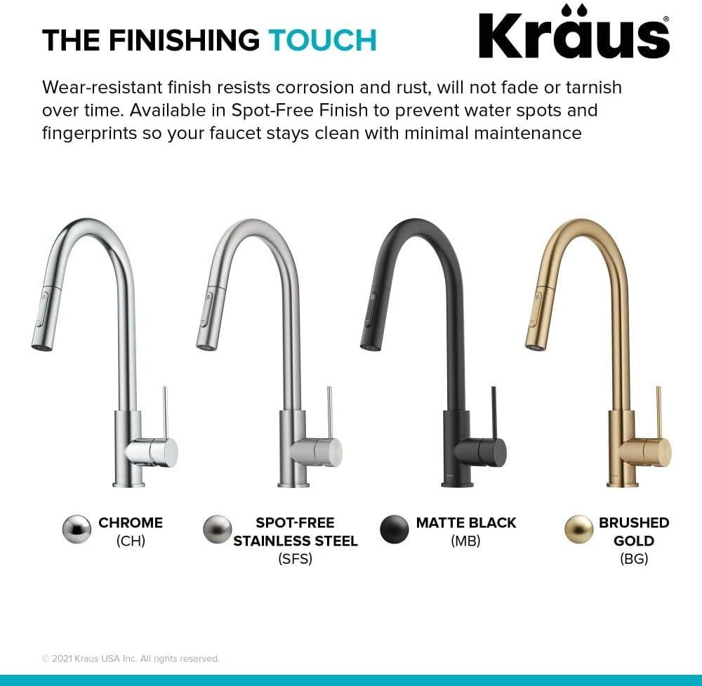 KRAUS Oletto Contemporary Pull-Down Single Handle Kitchen Faucet in Spot Free Stainless Steel, KPF-3104SFS