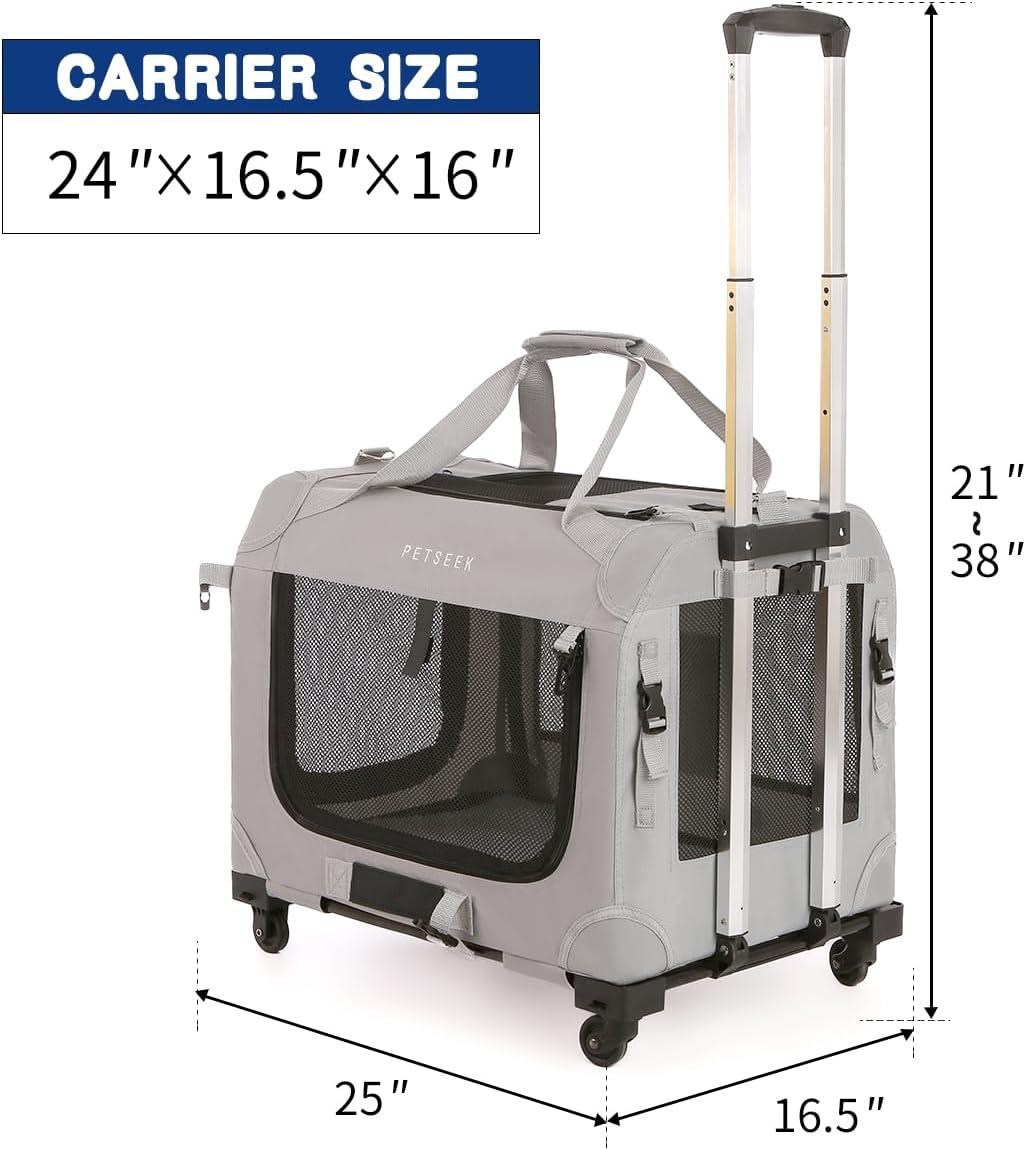 Extra Large Cat Carrier Soft Sided, Portable Small Dog Carrier for 2 Cats, 24"x16.5"x16" Car Travel Folding Comfortable Design with Bowl, Grey