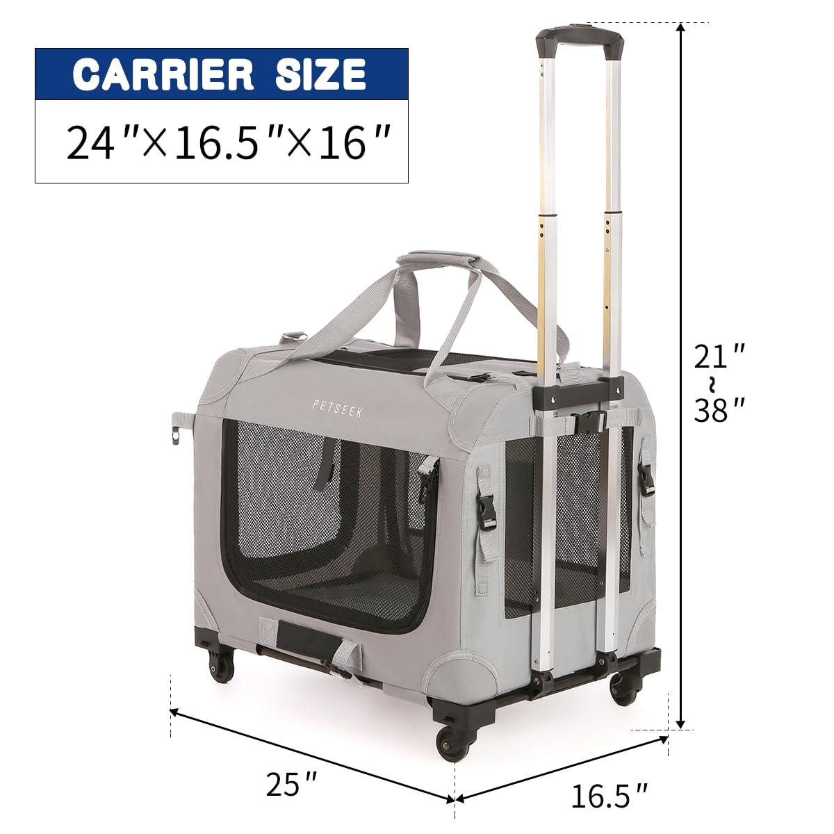 Extra Large Cat Carrier Soft Sided, Portable Small Dog Carrier for 2 Cats, 24"x16.5"x16" Car Travel Folding Comfortable Design with Bowl, Grey