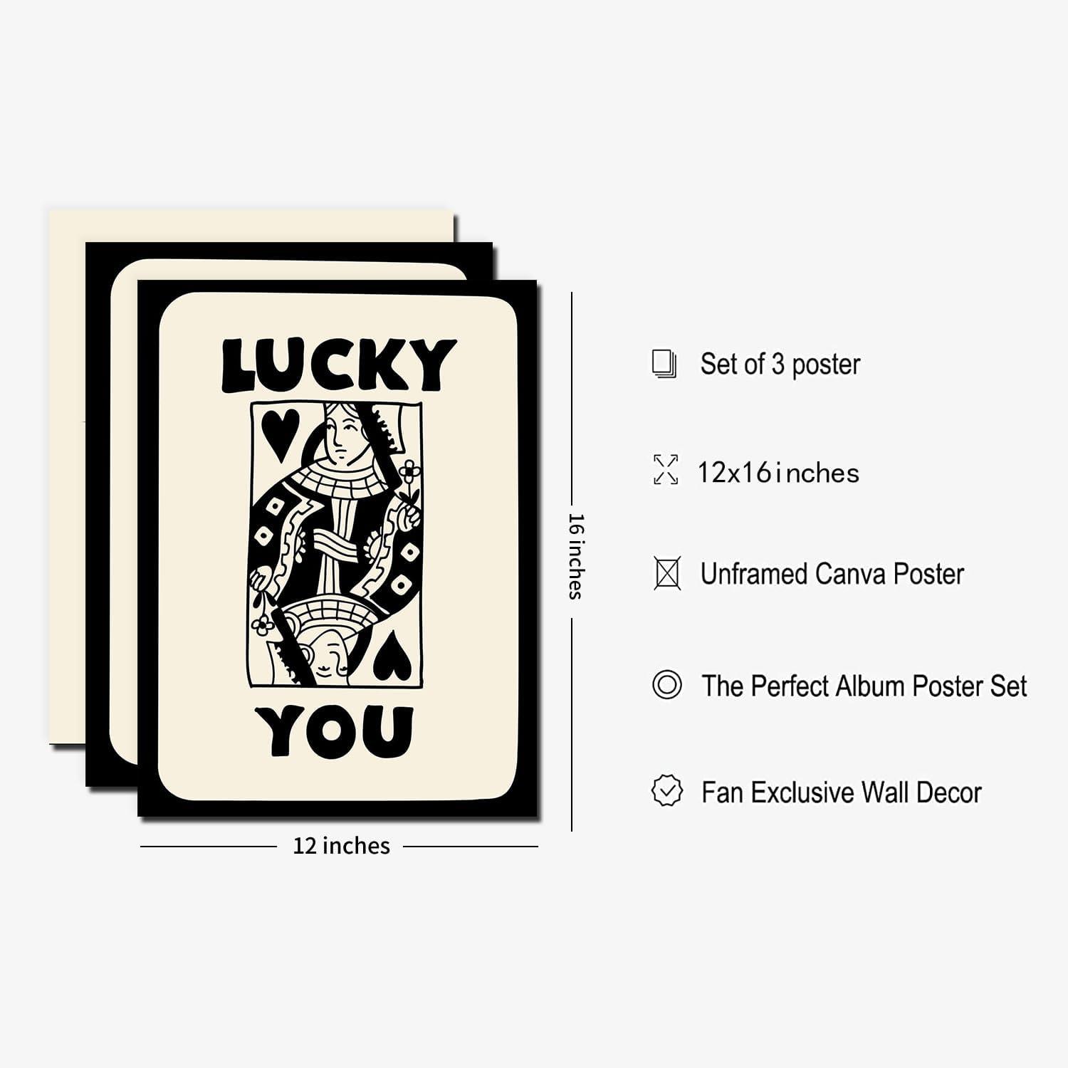 3 Piece Trendy Retro Feeling Lucky You Poster Funky 8 Ball Dice Cherry Canvas Wall Art Queen Poker Prints Poster for Room Aesthetic Girl Dorm Bedroom Wall Decor Trendy Set of 3 Unframed 12x16Inch