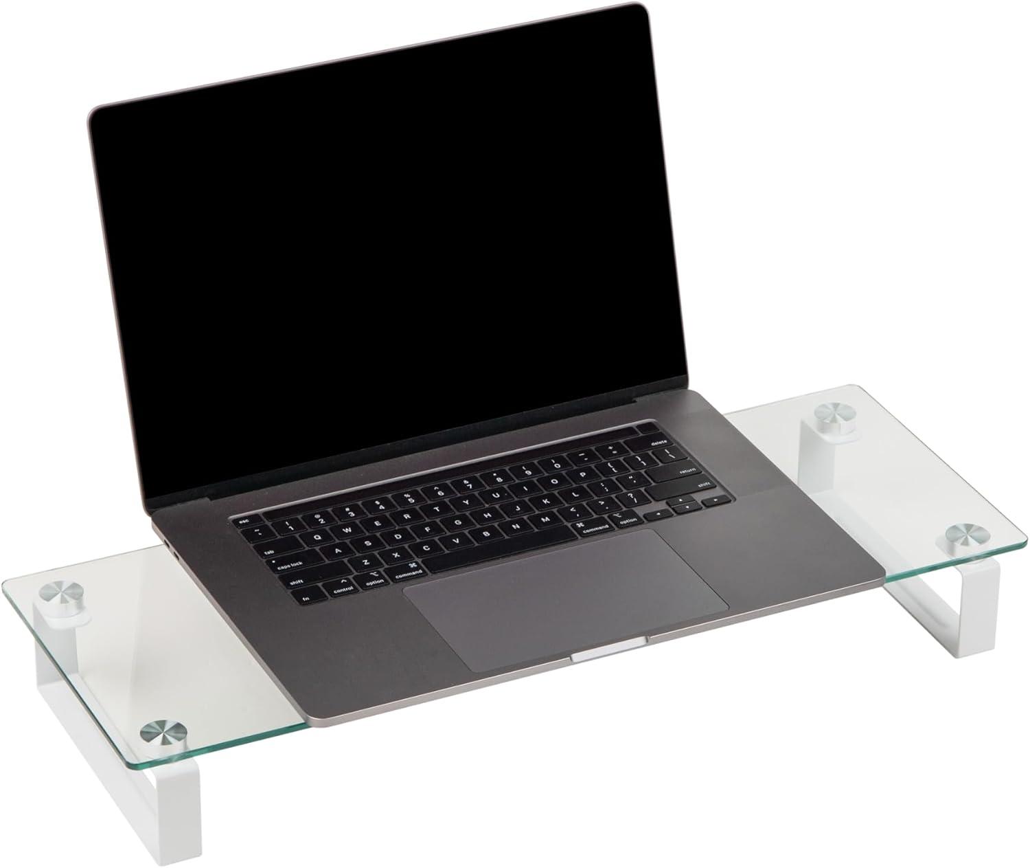 Mind Reader Monitor Stand Office Glass Clear: Desk Organizer & Office Supplies, Metal Monitor Riser, 24.45" x 8.66"