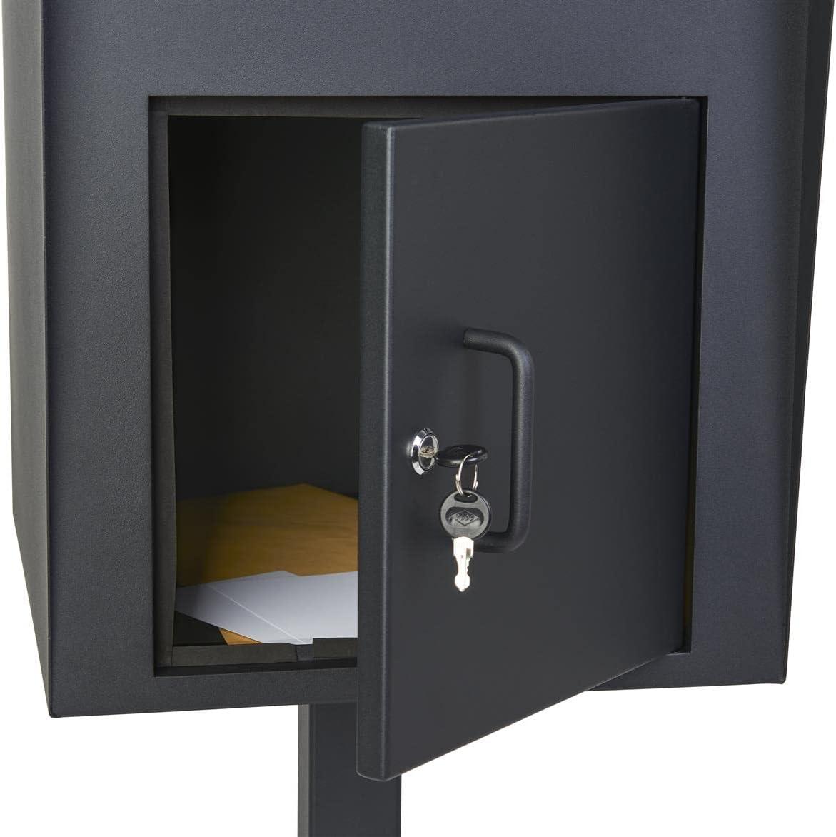 Displays2go 16 w x 52 h Outdoor Pedestal Drop Box w/ Permanent Mounting and Steel Build - Black (FDHDBBP1)