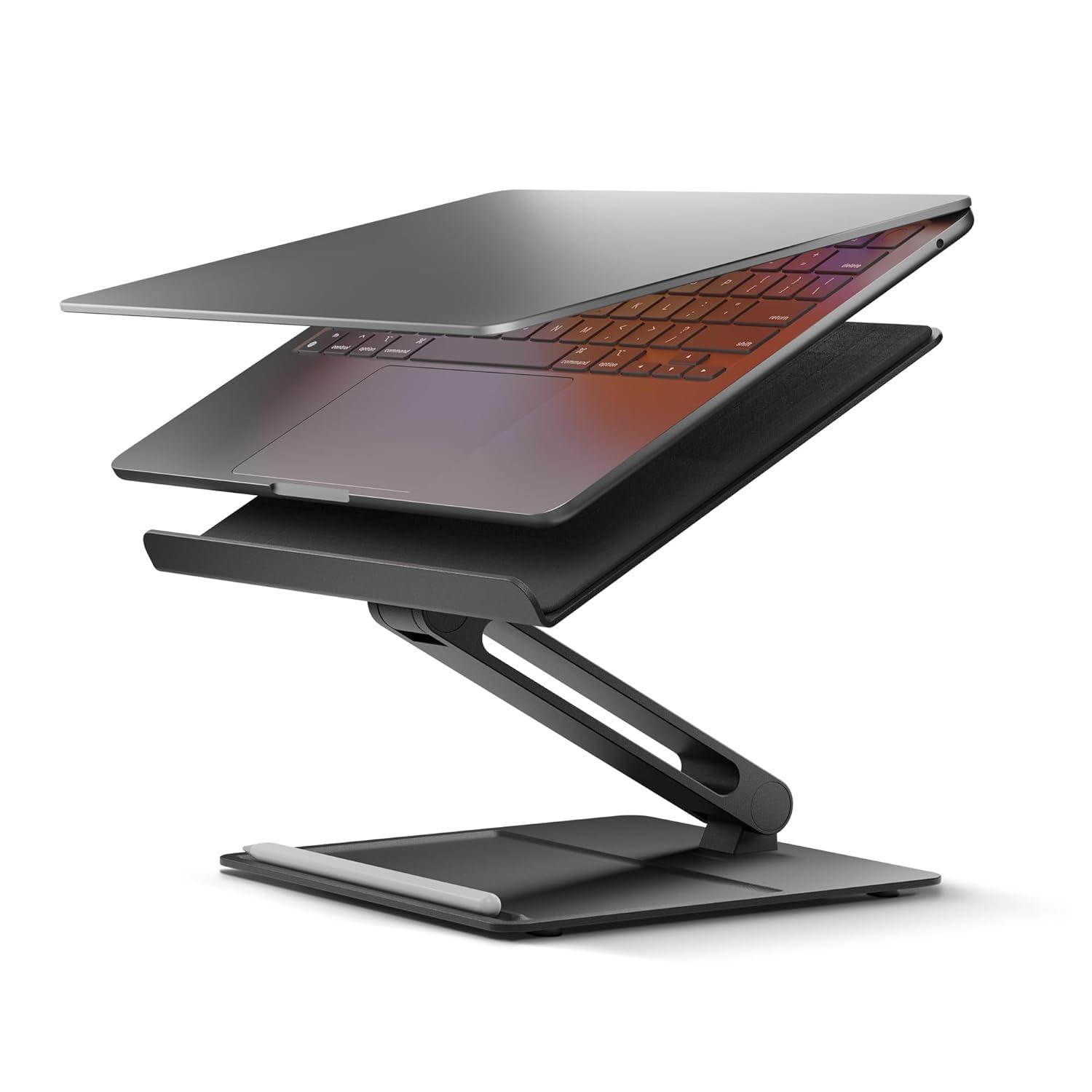 Black Adjustable Ergonomic Metal Laptop Stand with Fabric Surface