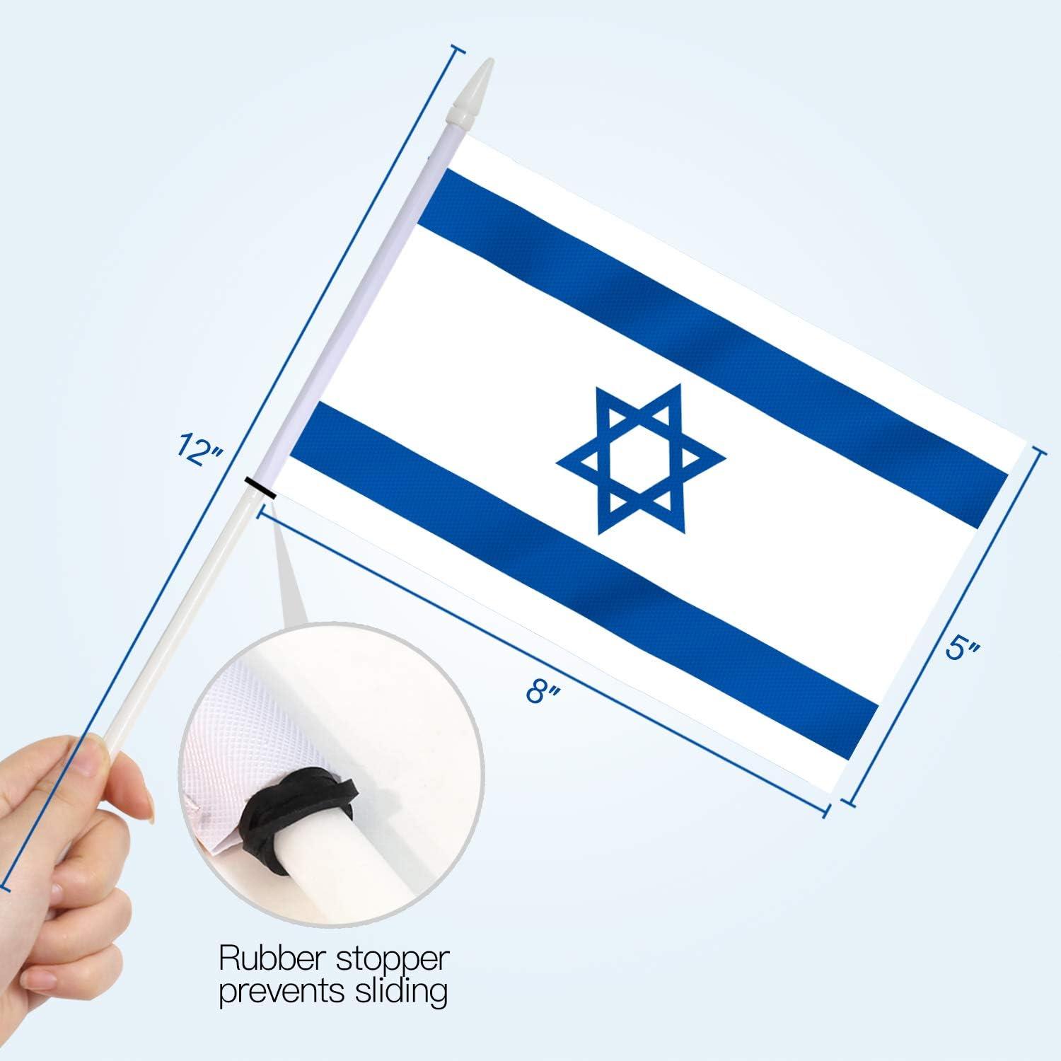 Mini Israeli Flags with Plastic Poles, 12 Pack