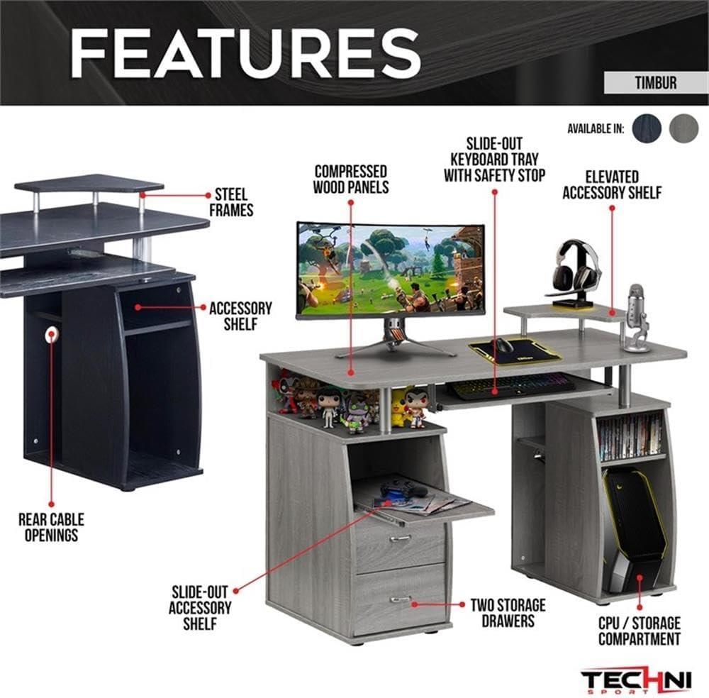 Wood Computer Desk with Drawers - Techni Mobili