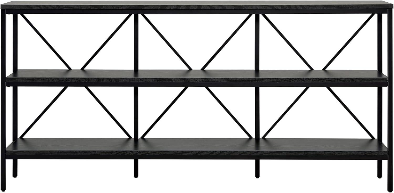 Evelyn&Zoe Kira 64" Wide Rectangular Console Table, Blackened Bronze/Black Grain