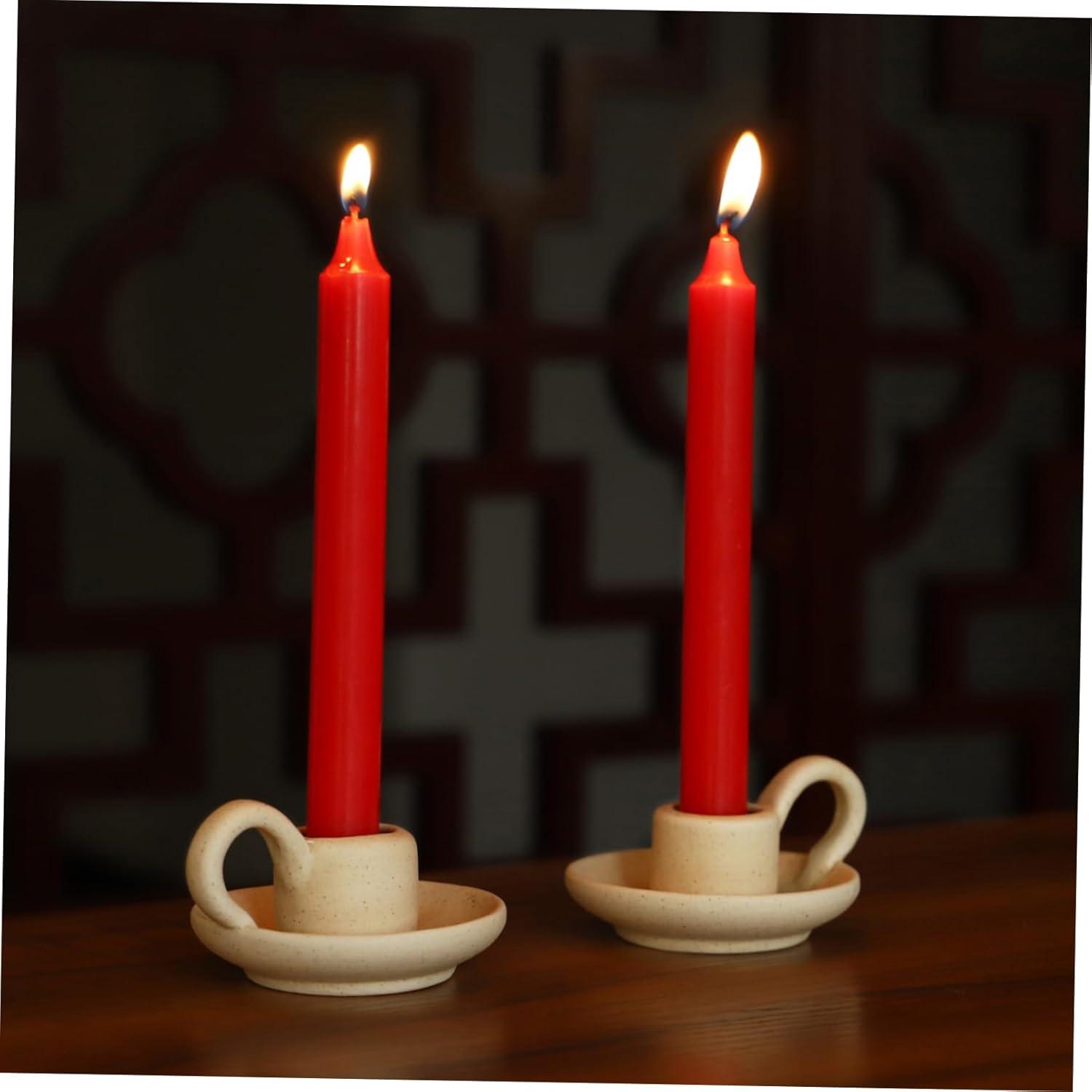 2Pcs Ceramic Candlestick Nordic Style Candleholder Desktop Candle Stand