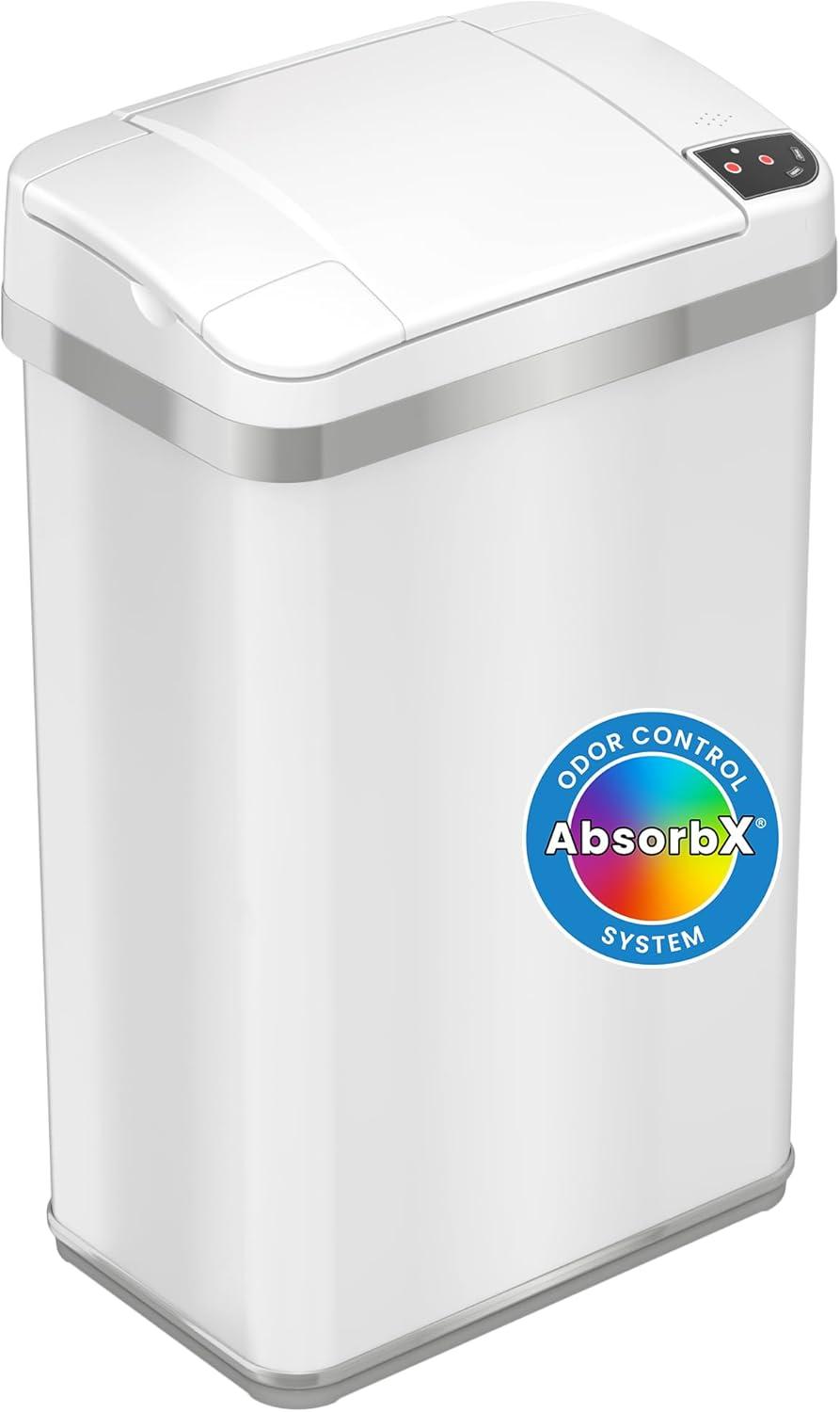 iTouchless Sensor Bathroom Trash Can with AbsorbX Odor Filter and Fragrance 4 Gallon White Stainless Steel