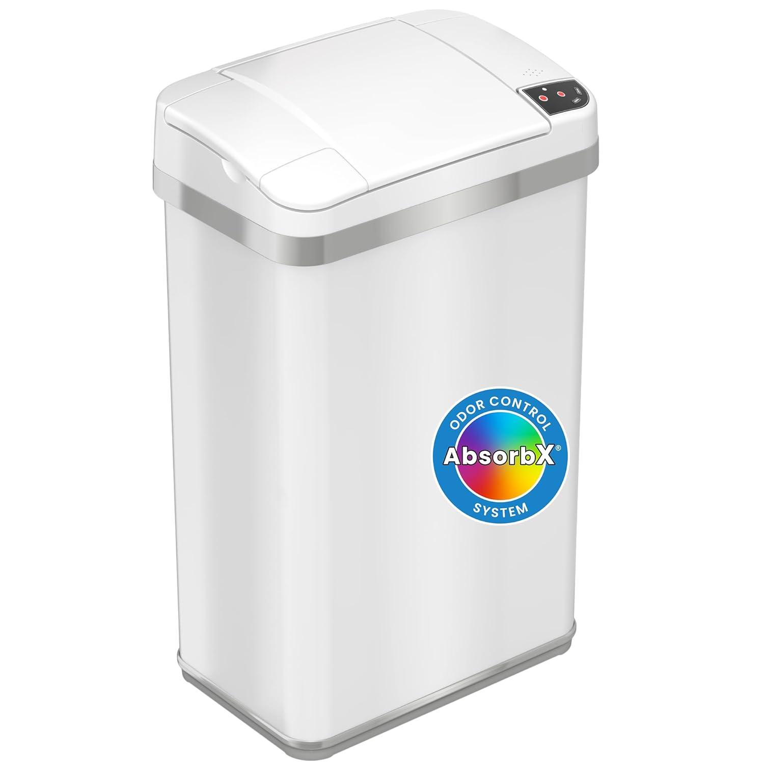 iTouchless Sensor Bathroom Trash Can with AbsorbX Odor Filter and Fragrance 4 Gallon White Stainless Steel