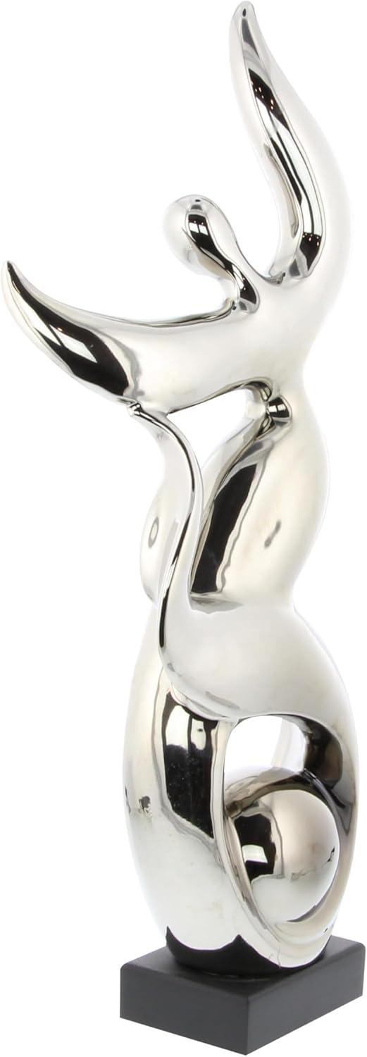 Silver Abstract Ceramic Dancer Statue with Black Base