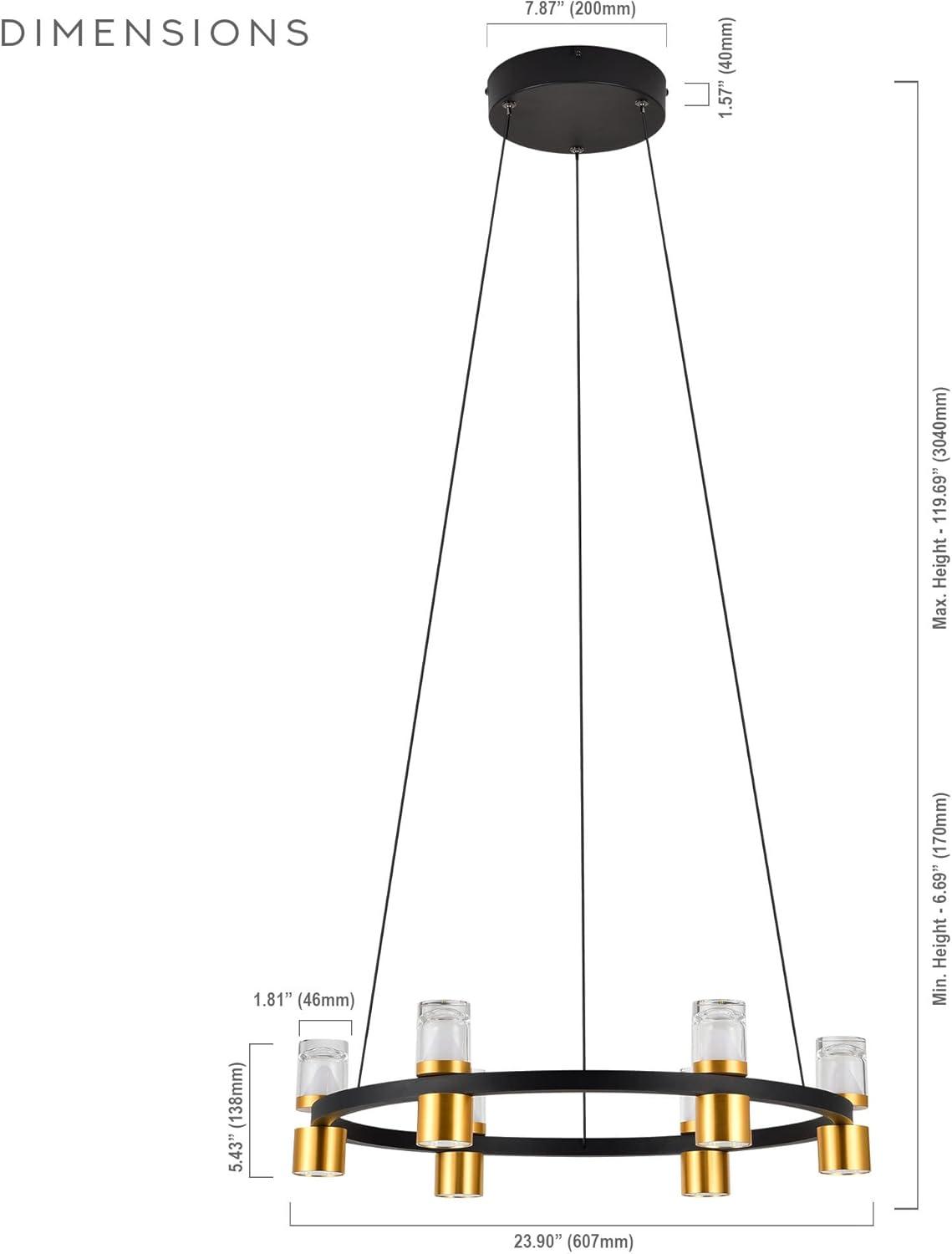 Ellegi 24" Ring 100-277V Up-Down 6-Light Height Adjustable ETL Certified Integrated LED Chandelier