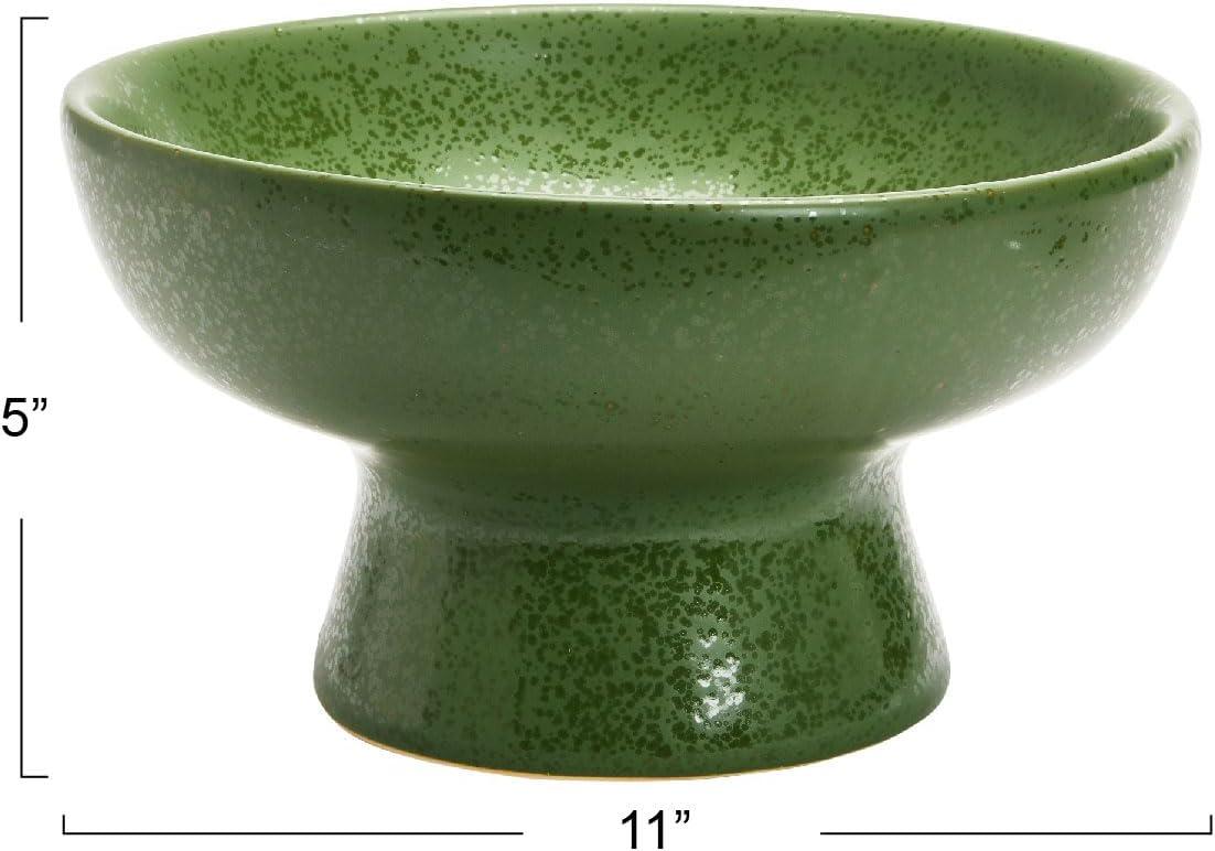 Matte Green Ceramic Footed Serving Bowl, 12.75"