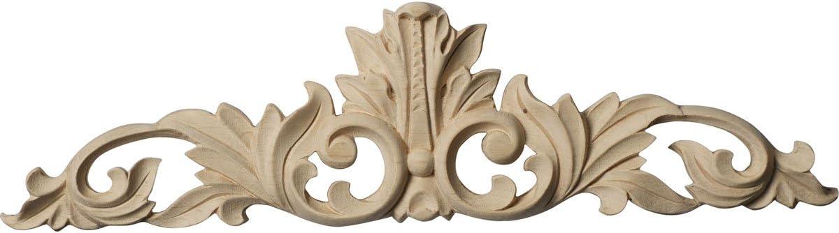 Ekena Millwork 12 1/4"W x 3 1/4"H x 1/4"D Small Green Leaf Center with Scrolls, Alder