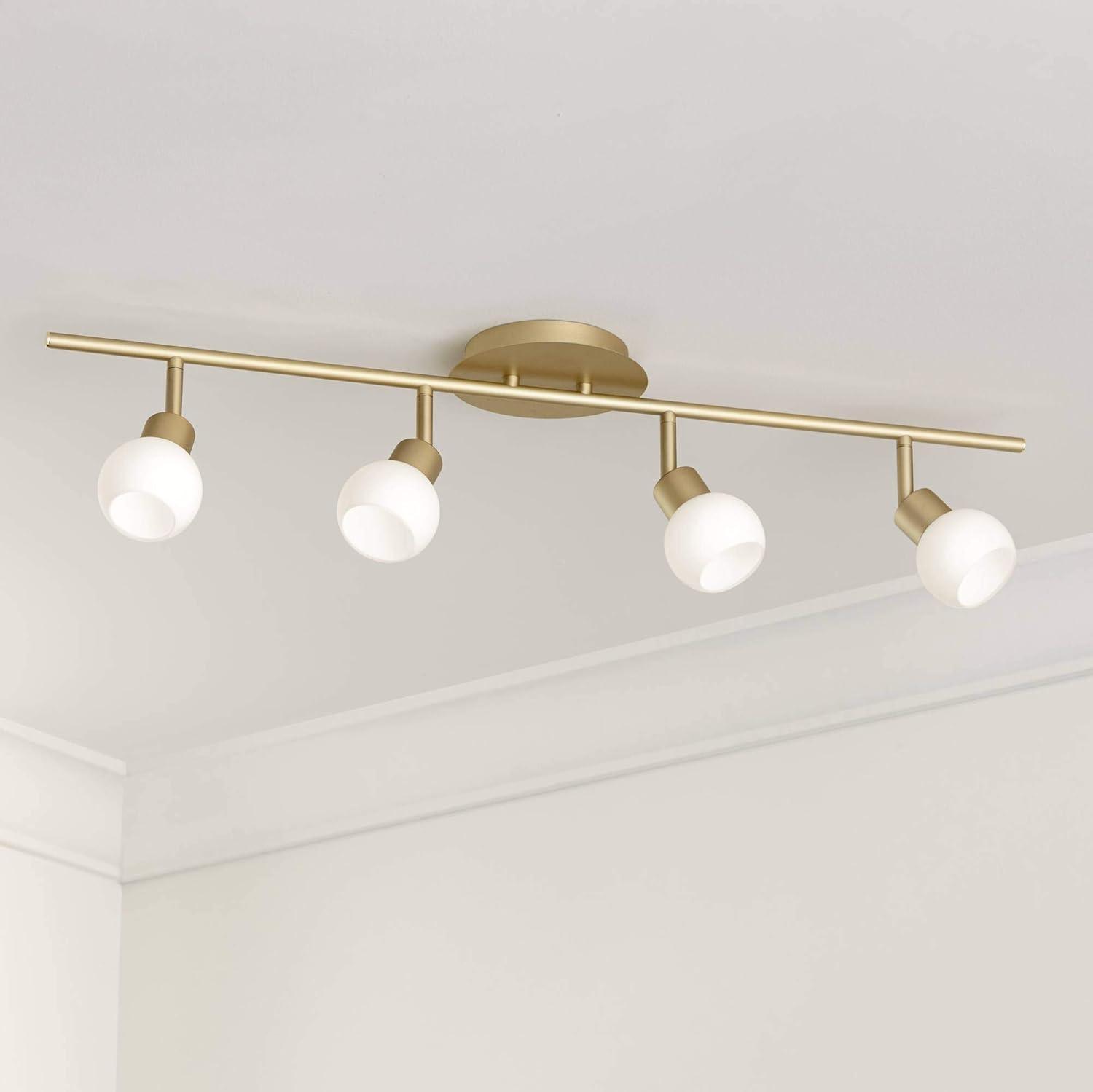 Pro Track Globe 4-Head LED Ceiling Track Light Fixture Kit Plug In Corded Adjustable Gold Brass Finish Modern Kitchen Bathroom Dining 31 3/4" Wide