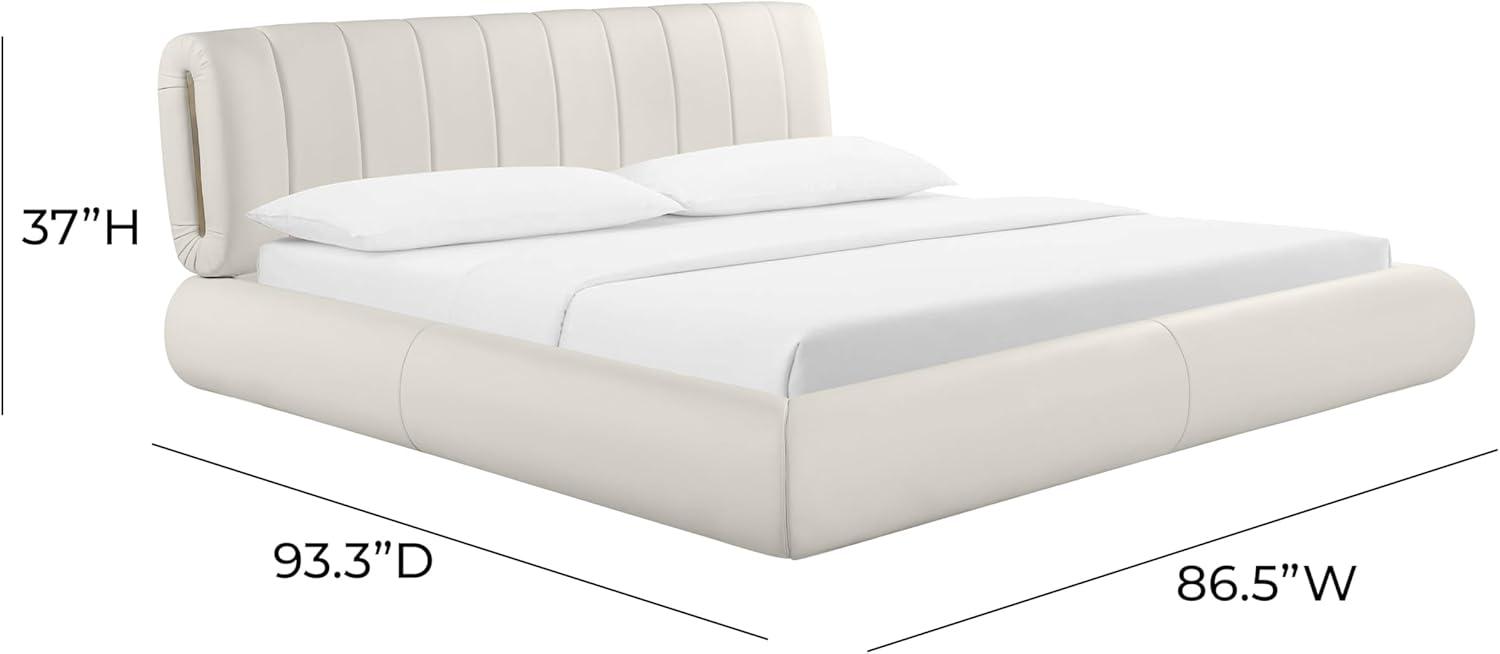 Karol Cream Faux Leather King Platform Bed with Upholstered Headboard