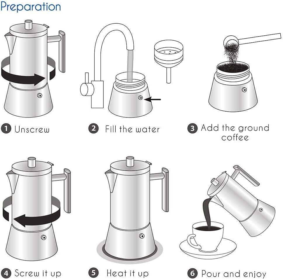 Easyworkz Diego 6 Cup Stovetop Espresso Maker Stainless Steel Italian Coffee Maker Induction Moka Pot Black, 10 oz