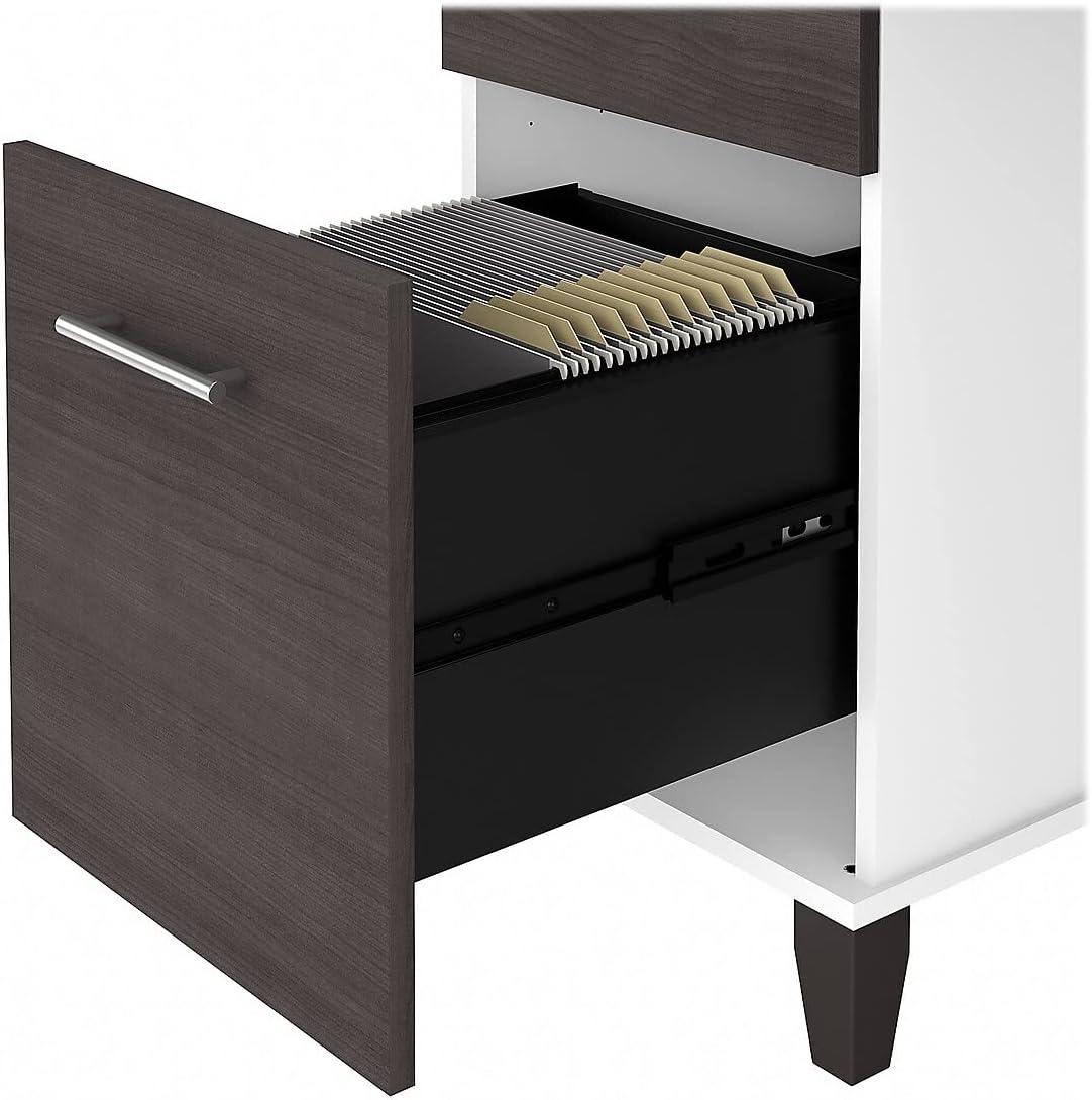 Bush Furniture Somerset 72" Sit to Stand L Desk & Hutch, Storm Gray & White