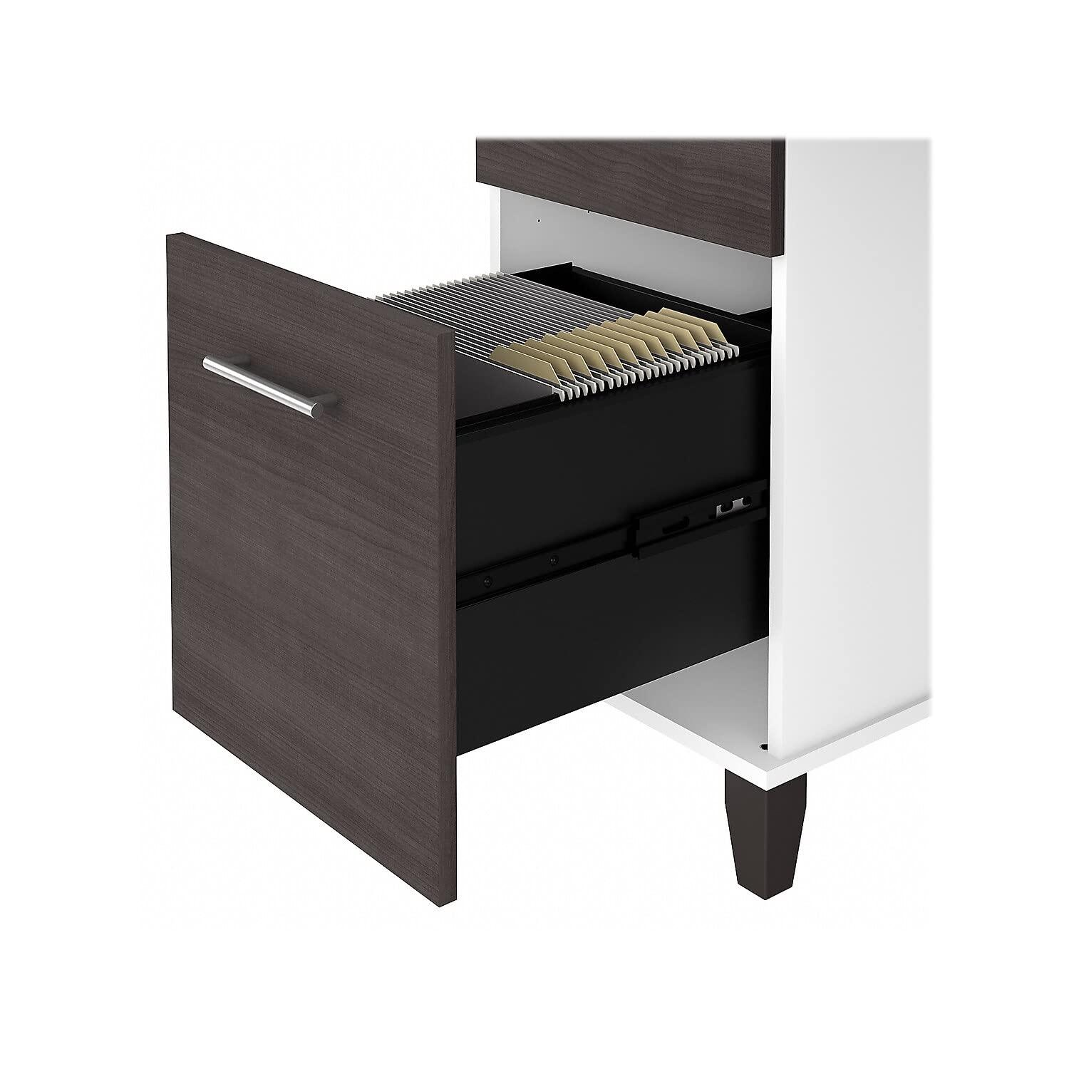 Bush Furniture Somerset 72" Sit to Stand L Desk & Hutch, Storm Gray & White