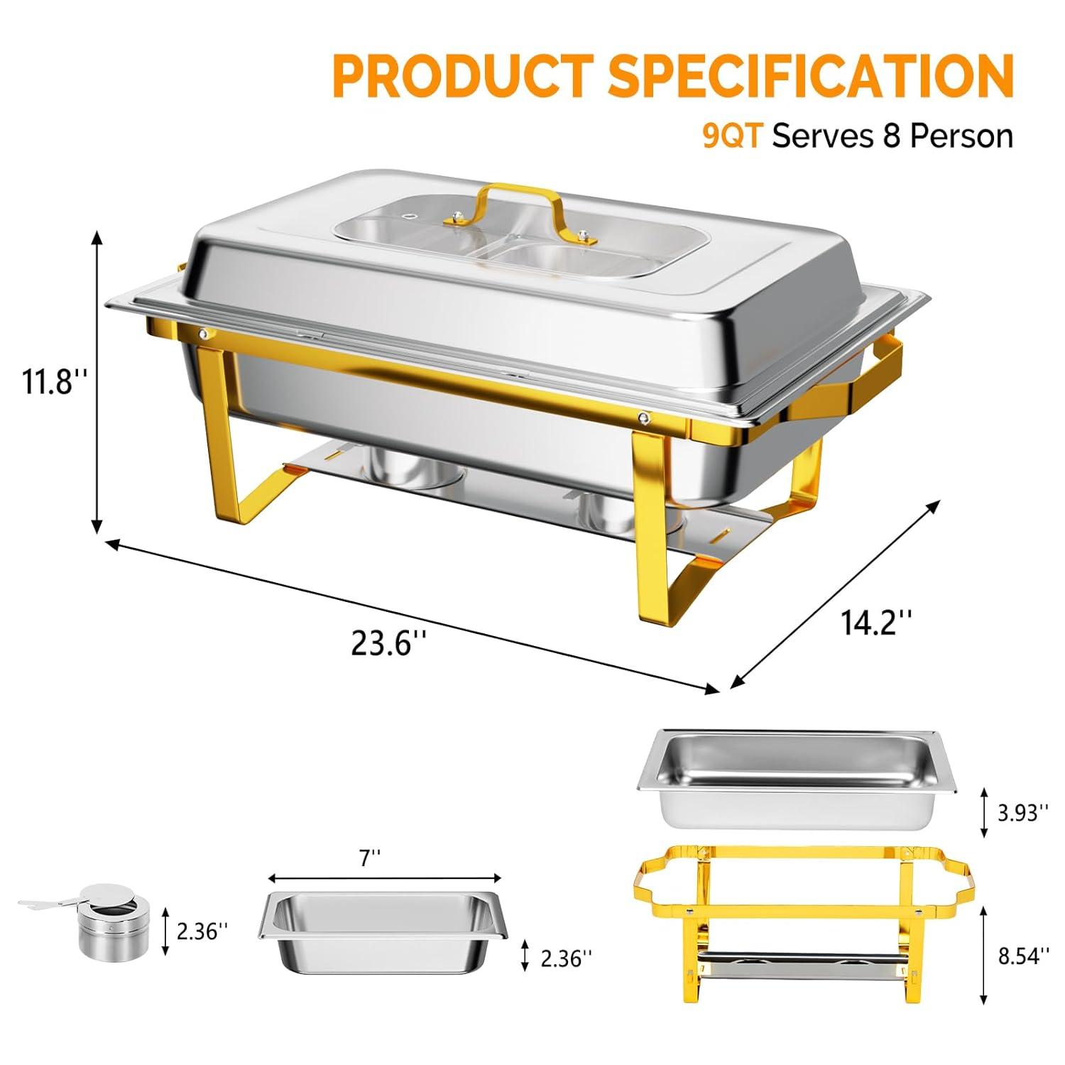 ROVSUN 8 Quart Stainless Steel Silver Chafing Dish Buffet Set 1/3 Food Pan