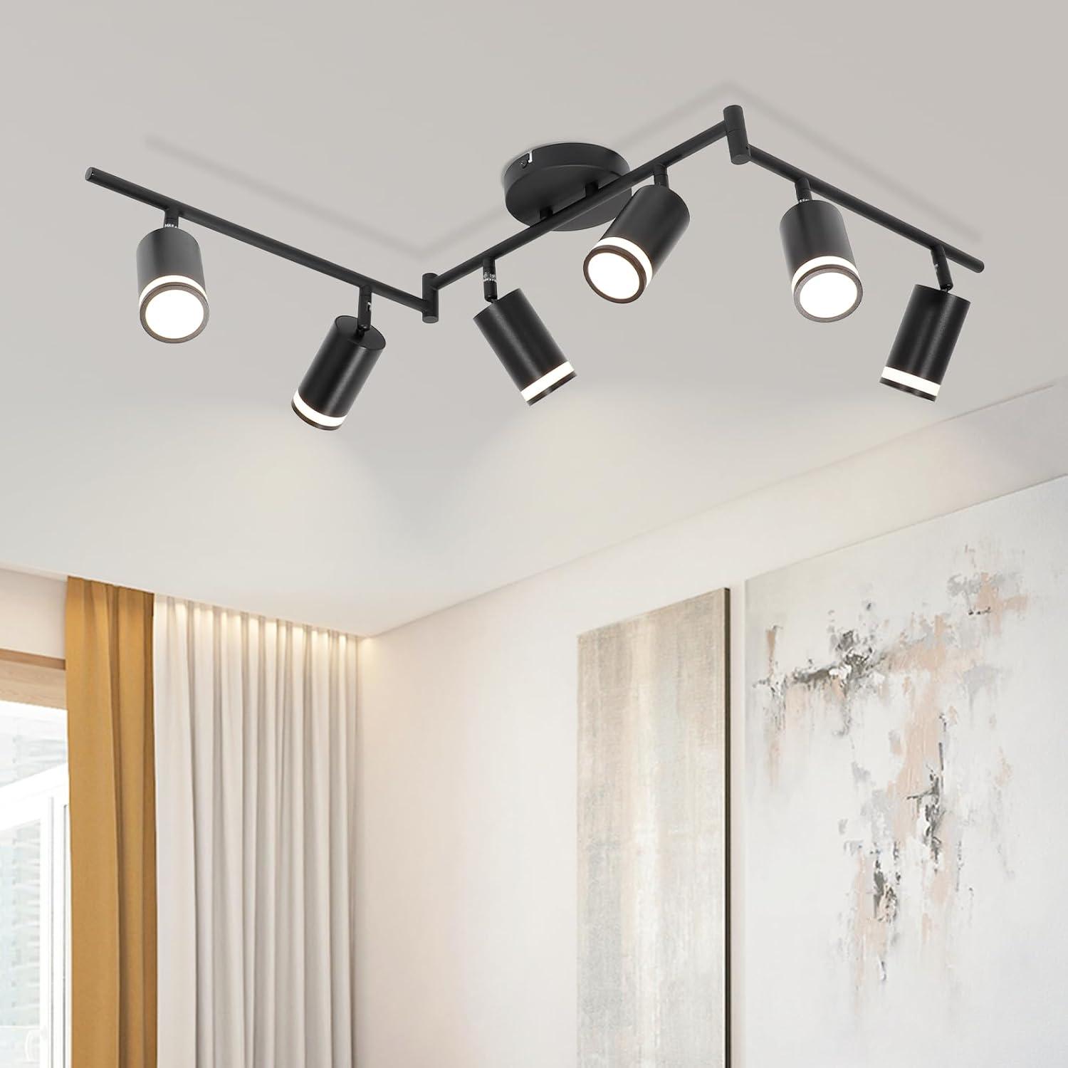 Modern Black Aluminum 6-Light Adjustable Track Lighting Kit