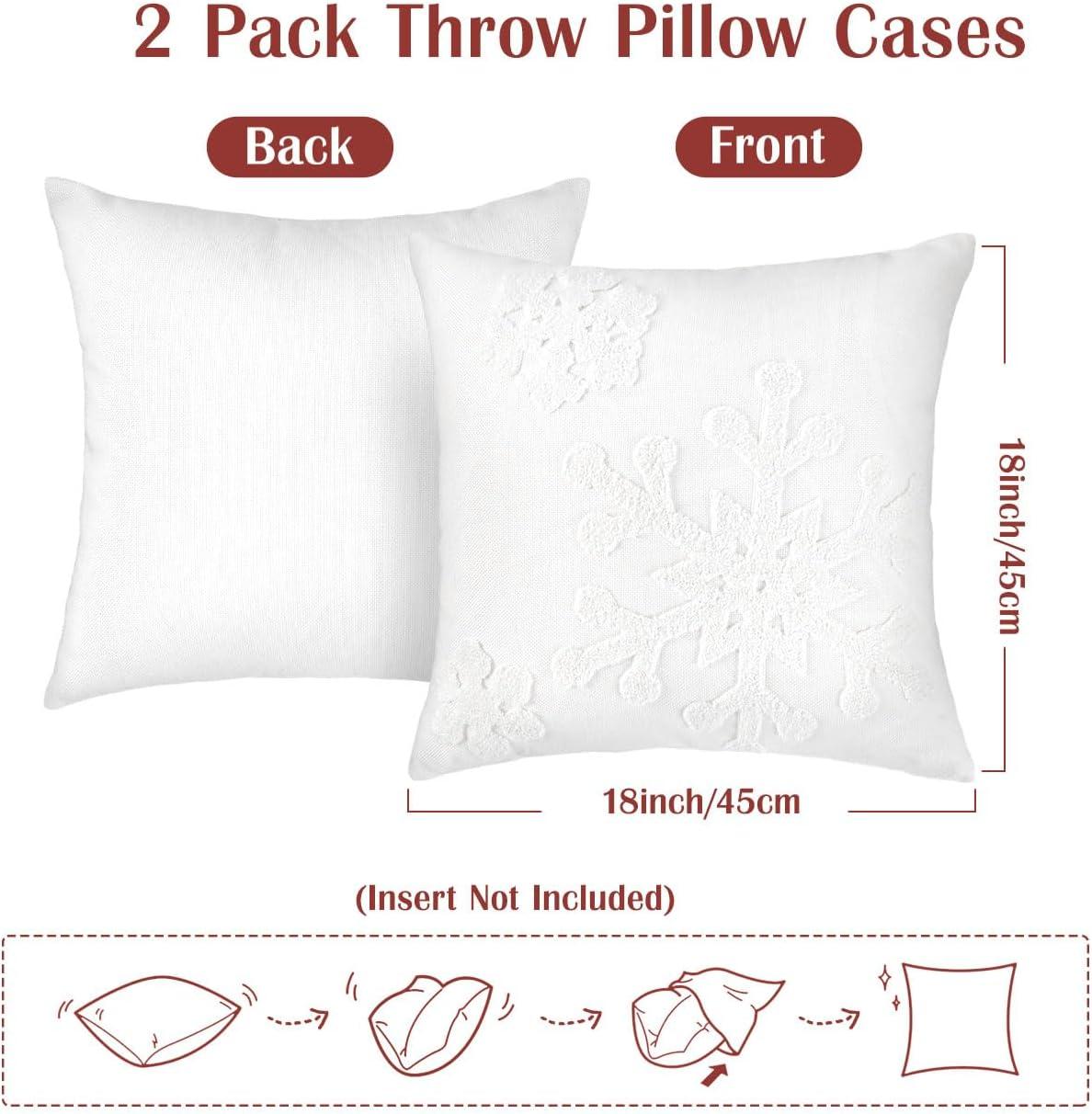 White Polyester Embroidered Snowflake Christmas Throw Pillow