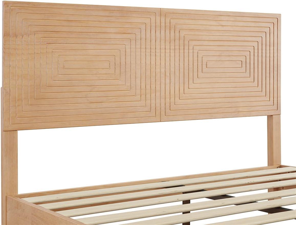MUSEHOMEINC Queen Size Bed Frame with Adjustable Height Headboard,Mid Century Modern Wood Platform Bed,Mattress Foundation with Wooden Slat Support,No Box Spring Needed,Easy Assembly(Queen)