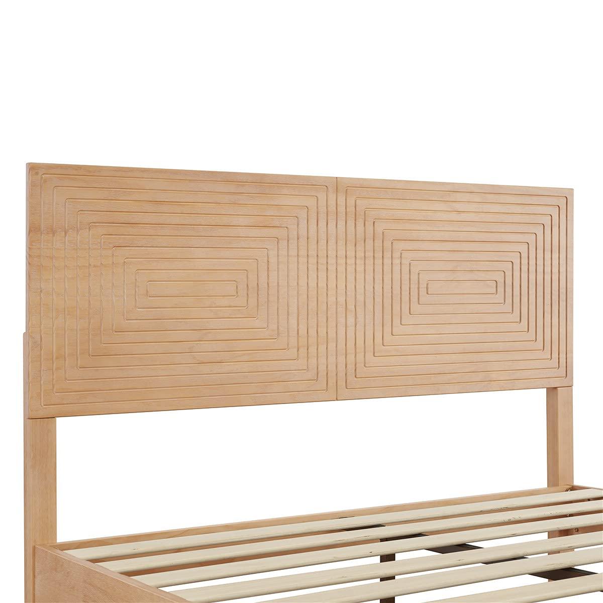 MUSEHOMEINC Queen Size Bed Frame with Adjustable Height Headboard,Mid Century Modern Wood Platform Bed,Mattress Foundation with Wooden Slat Support,No Box Spring Needed,Easy Assembly(Queen)