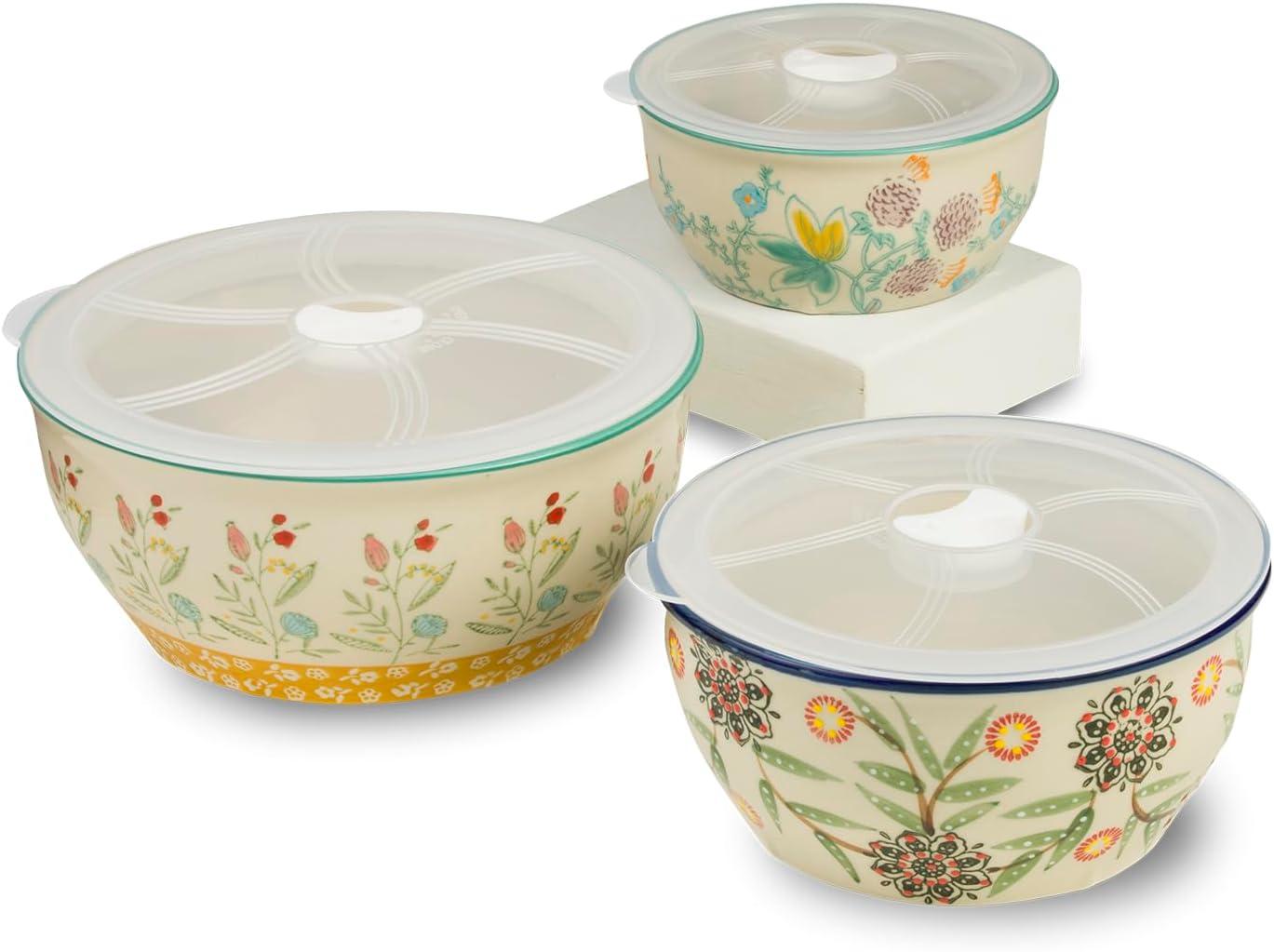 Ella 3 Piece Stoneware Storage Bowls Set with Lids
