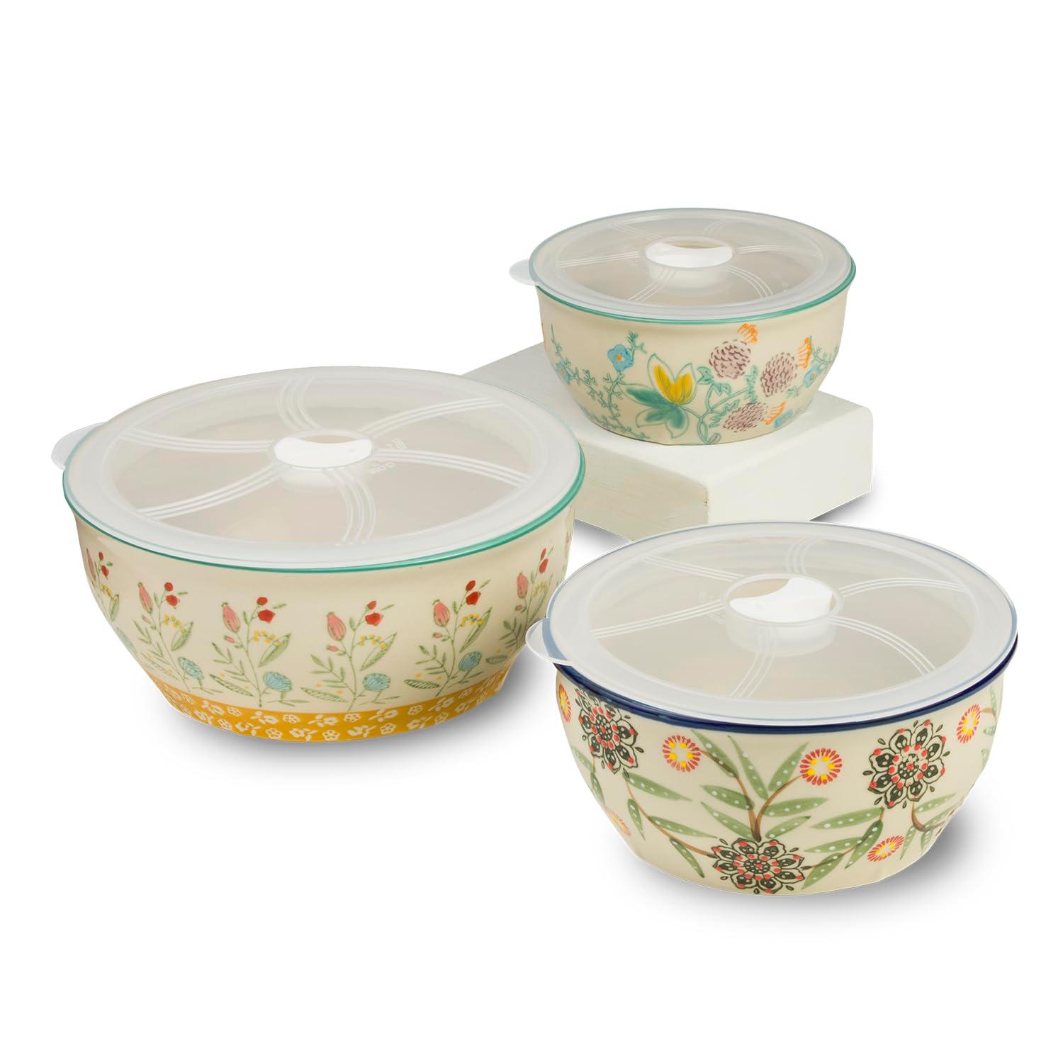 Ella 3 Piece Stoneware Storage Bowls Set with Lids