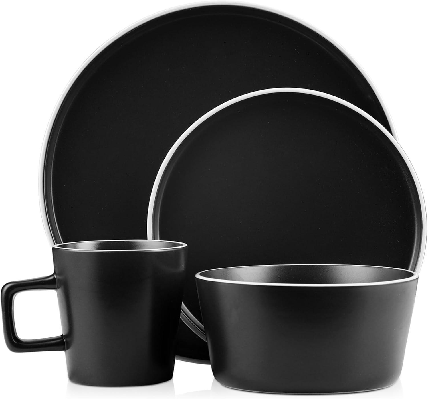 Black and White Ceramic 32-Piece Dinnerware Set