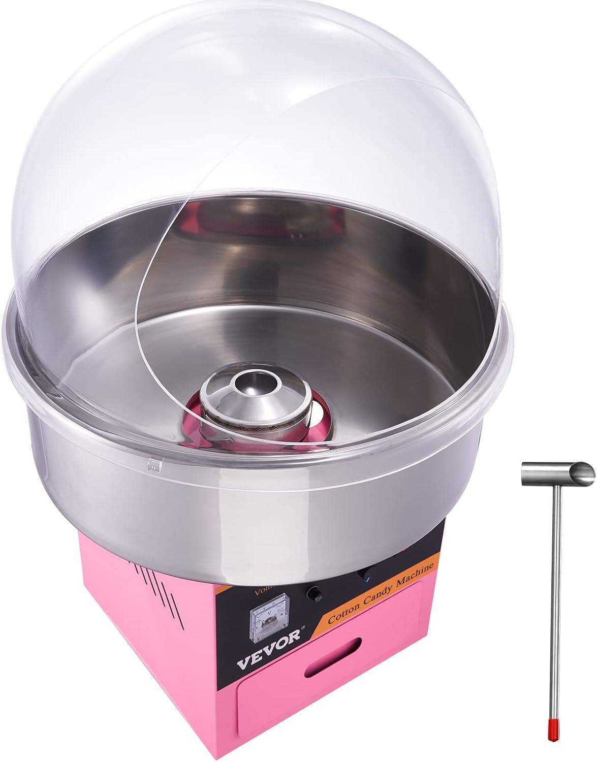 VEVOR Electric Cotton Candy Machine Cart, 1000W Commercial Floss Maker w/Stainless Steel Bowl, Sugar Scoop and Drawer, Perfect for Home, Carnival, Kids Birthday, Family Party, Pink