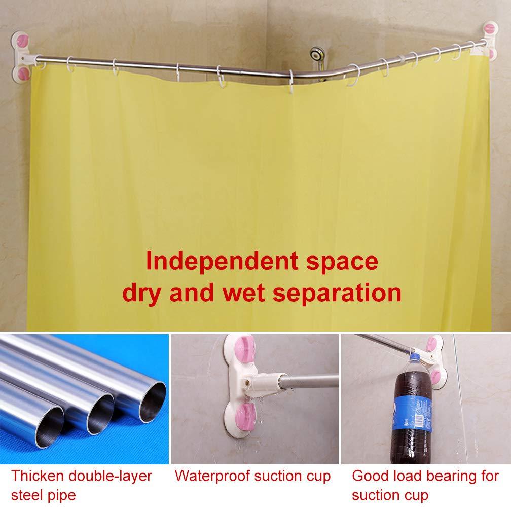 Hershii Curved Corner Shower Curtain Rod Wall Mounted L-Shaped Bathroom Curtain Hanger Pole Decorative Extendable Bathtub Metal Shower Rail Bar 40.15'' x 46.45 ''- 70.86''