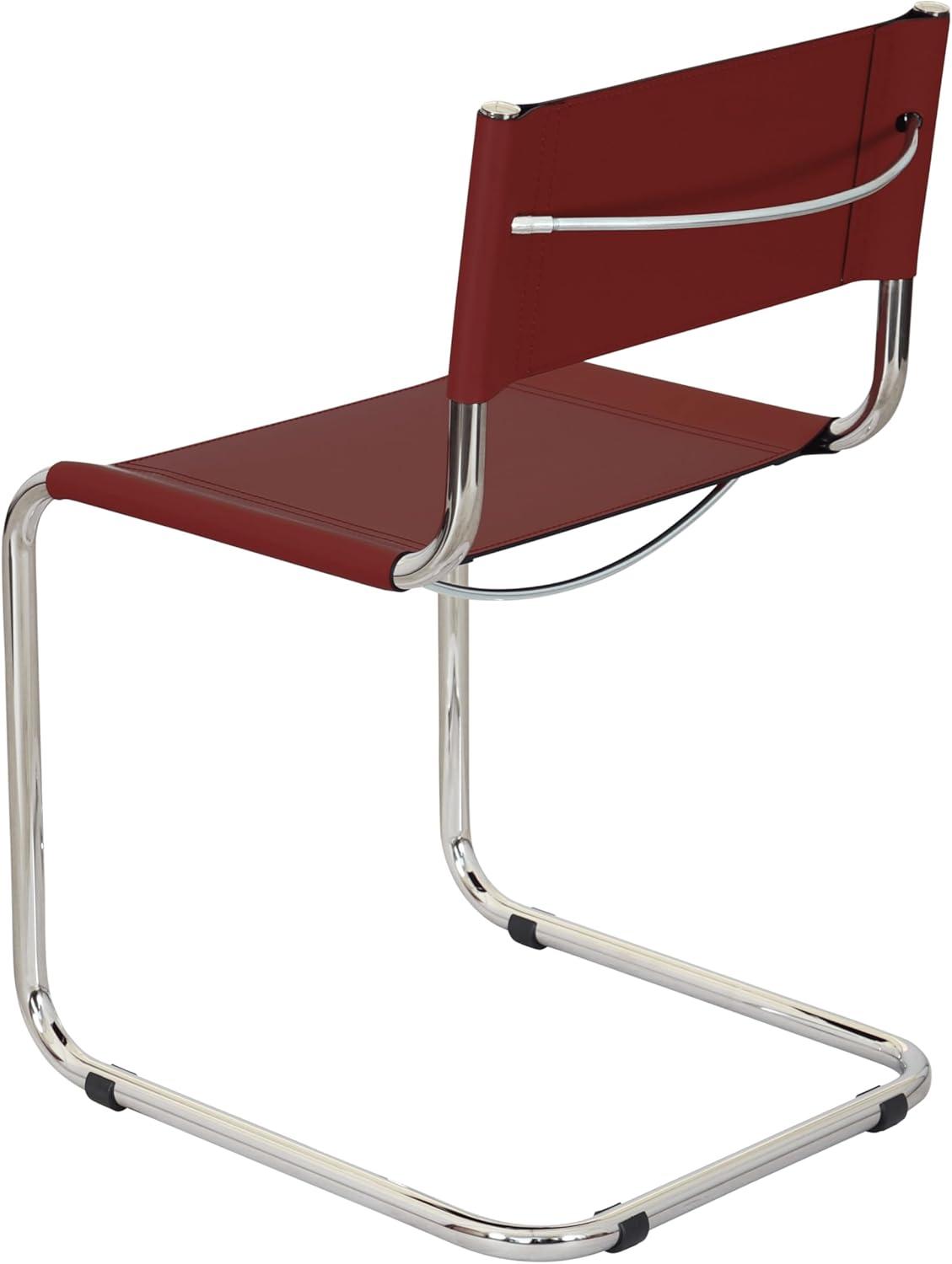 Breuer Chair Company Mart Stam Cantilever Side Chair w/ Chrome Steel Frame & Dark Red Bonded Leather by Furnish Theory
