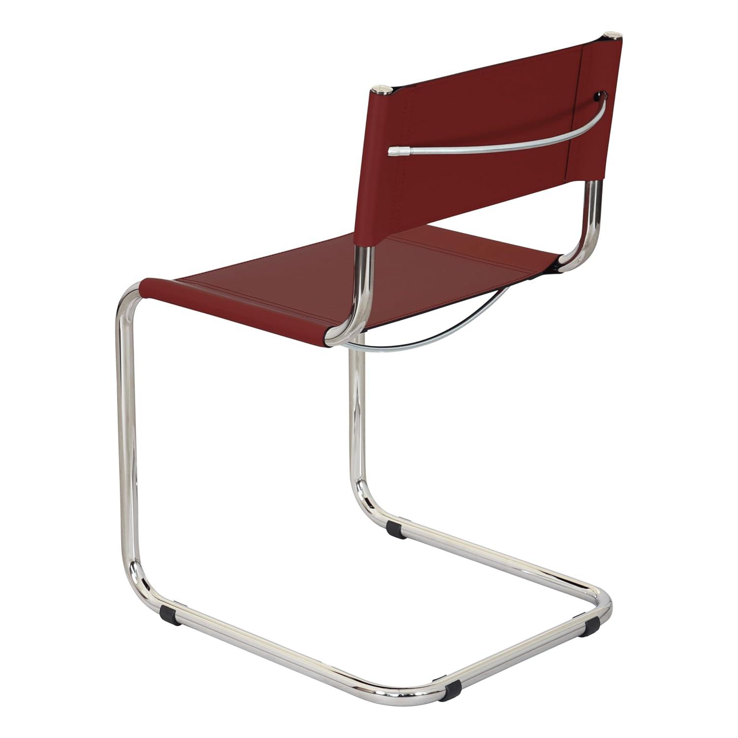Breuer Chair Company Mart Stam Cantilever Side Chair w/ Chrome Steel Frame & Dark Red Bonded Leather by Furnish Theory