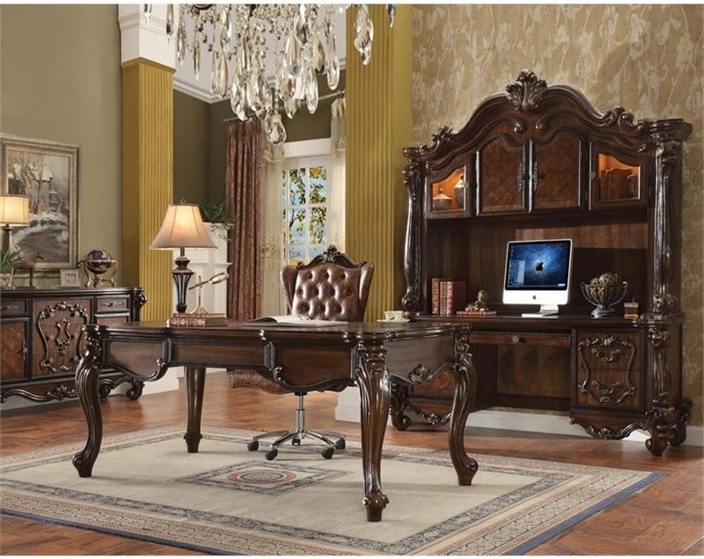 27" Versailles Active Sitting Chair Two Tone Light Brown PU and Cherry Oak - Acme Furniture: Faux Leather, Metal Frame, No Tools Assembly
