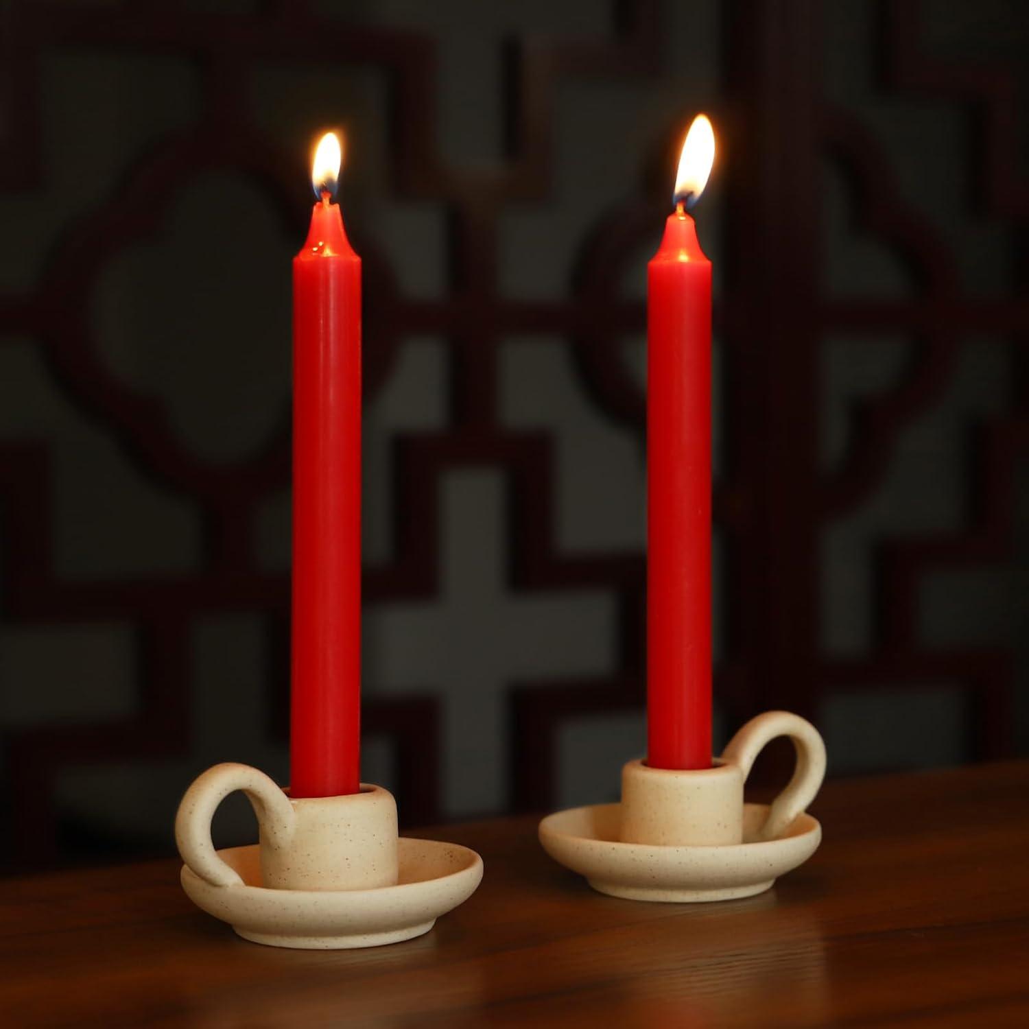 2Pcs Ceramic Candlestick Nordic Style Candleholder Desktop Candle Stand