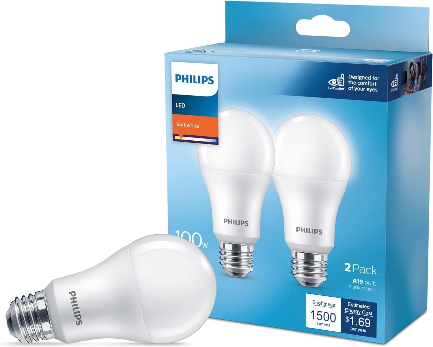 Philips LED 60-Watt A19 General Purpose Household Light Bulb, Frosted Soft White, Non-Dimmable, E26 Medium Base (4-Pack)