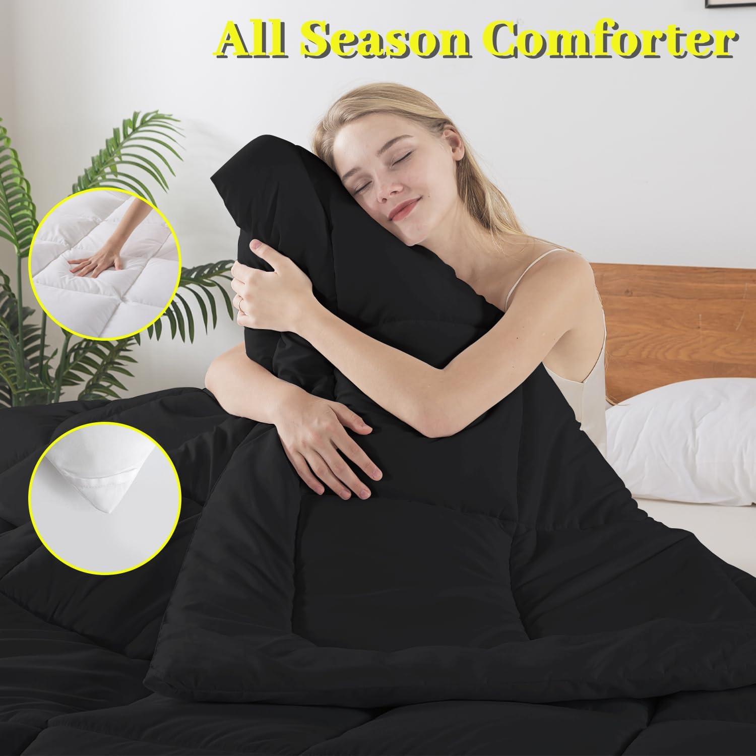 Peace Nest Lightweight Down Alternative Comforter Duvet Insert with Soft Microfiber Shell, Black, Full