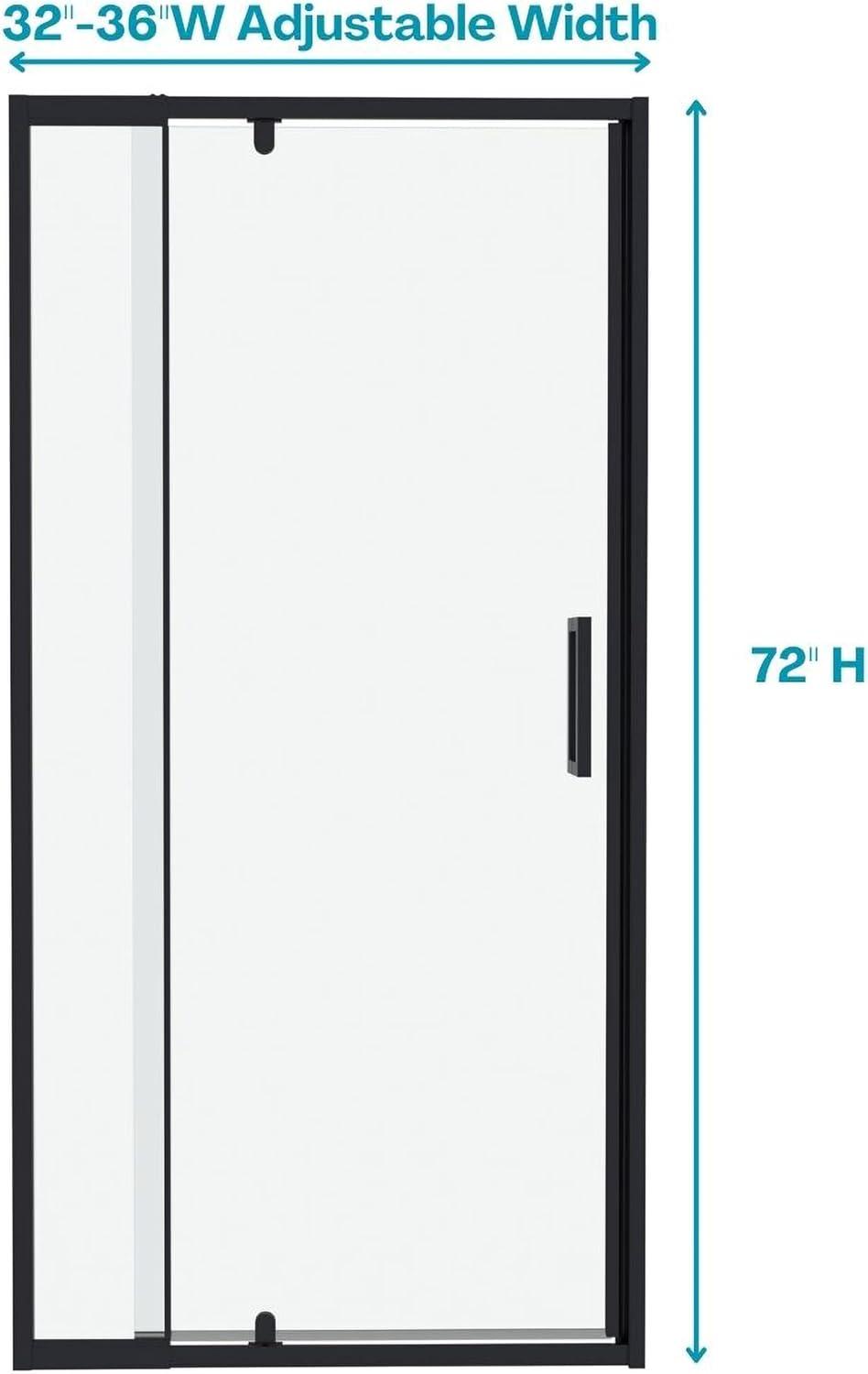 36 in. W x 72 in. H Pivot Swing Semi-Frameless Shower Door with 1/4" Tempered Glass